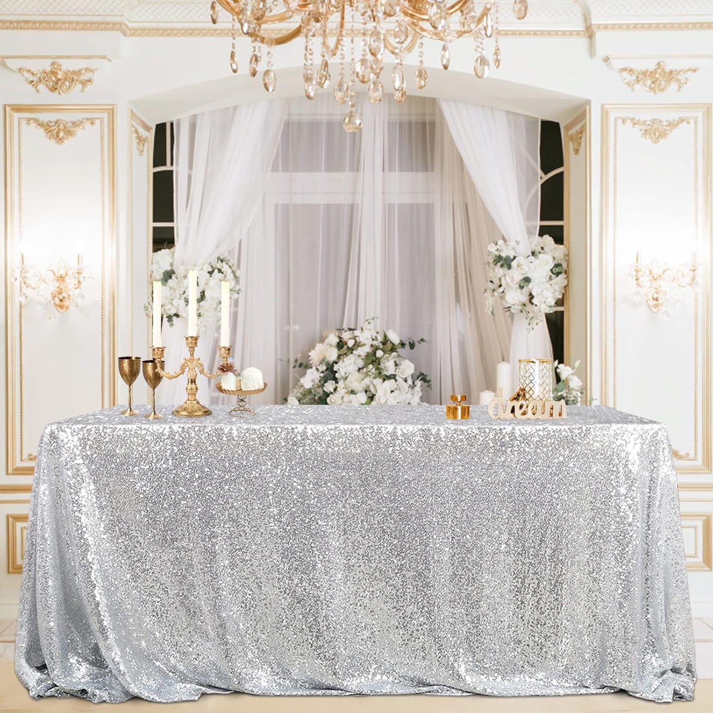 B-COOL Silver Sequin Table Cloth for Elegant Events and Parties