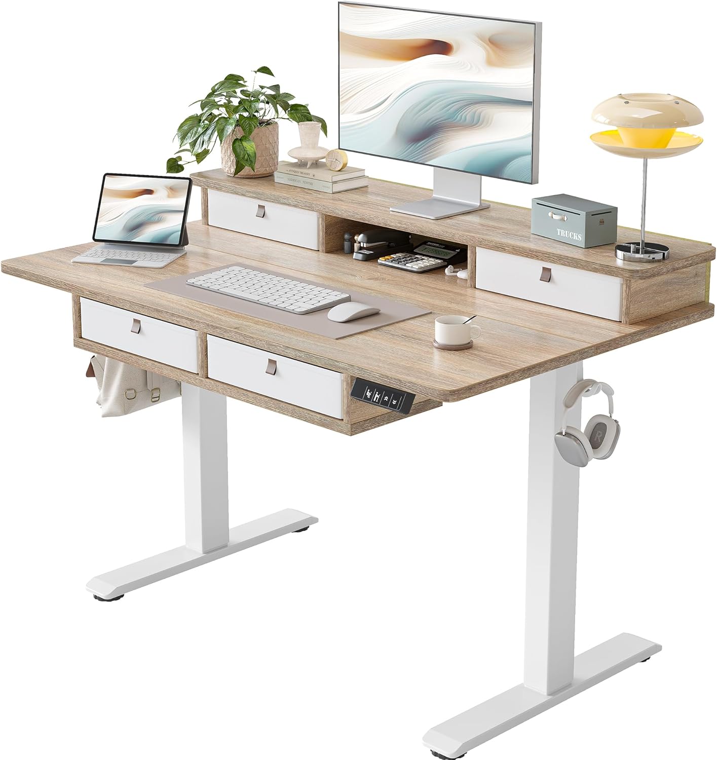 Electric Stand Up Desk - Adjustable Height + Storage