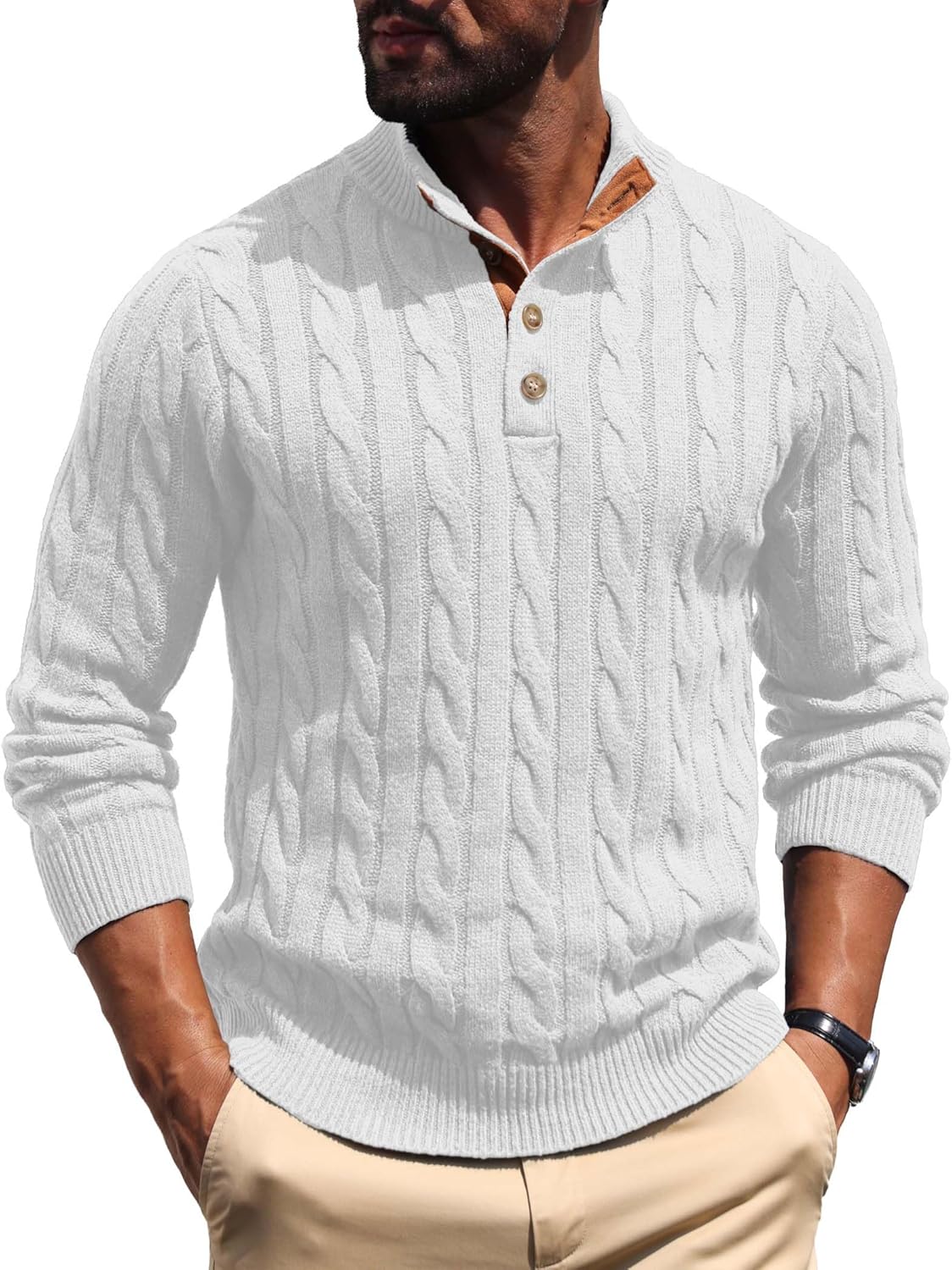 Askdeer Men's Cable Knit Pullover Sweater for Classic Style