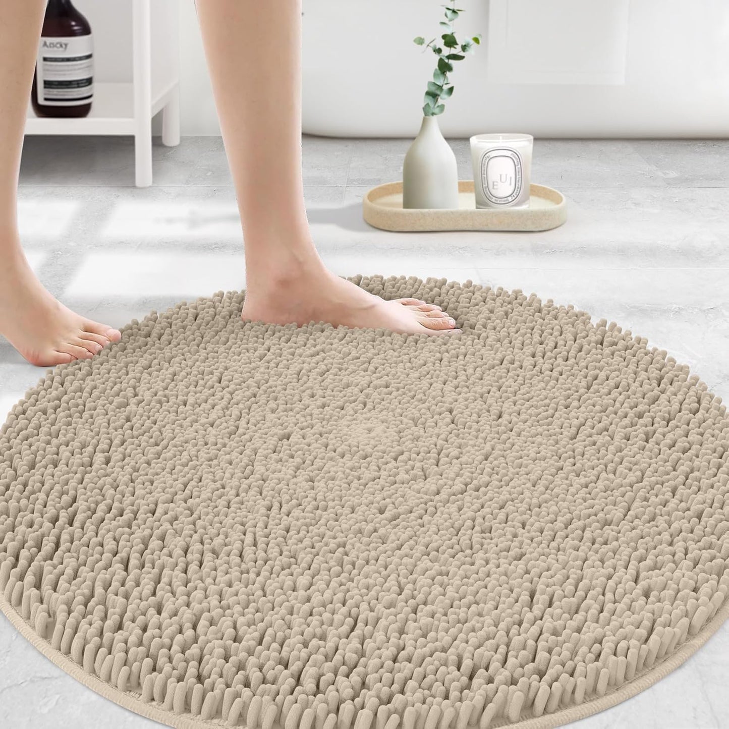 MAYSHINE Round Area Rug Set for Bathroom - Soft Plush Chenille