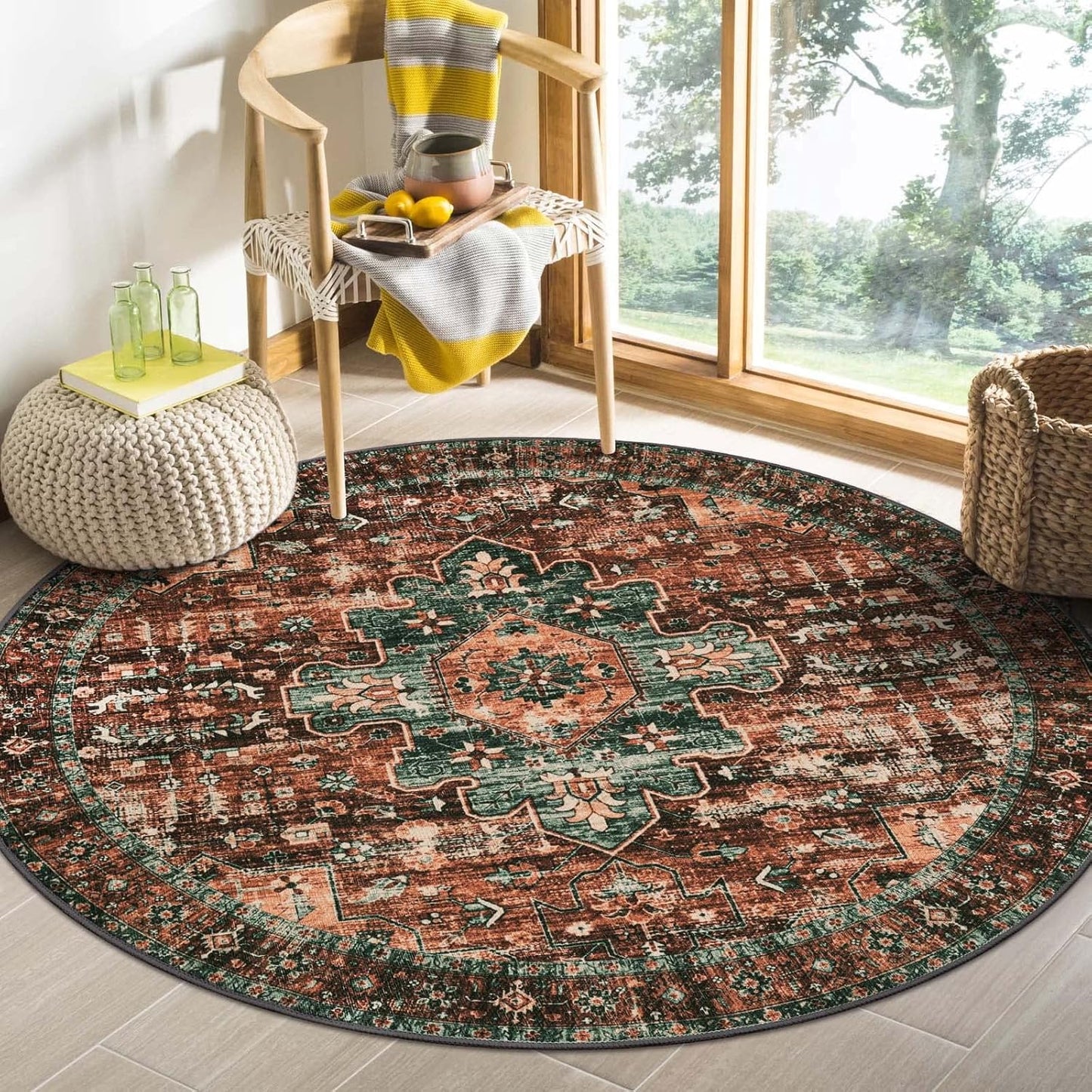 Moynesa Ultra-Thin Washable Round Rug for Bedroom and Bathroom