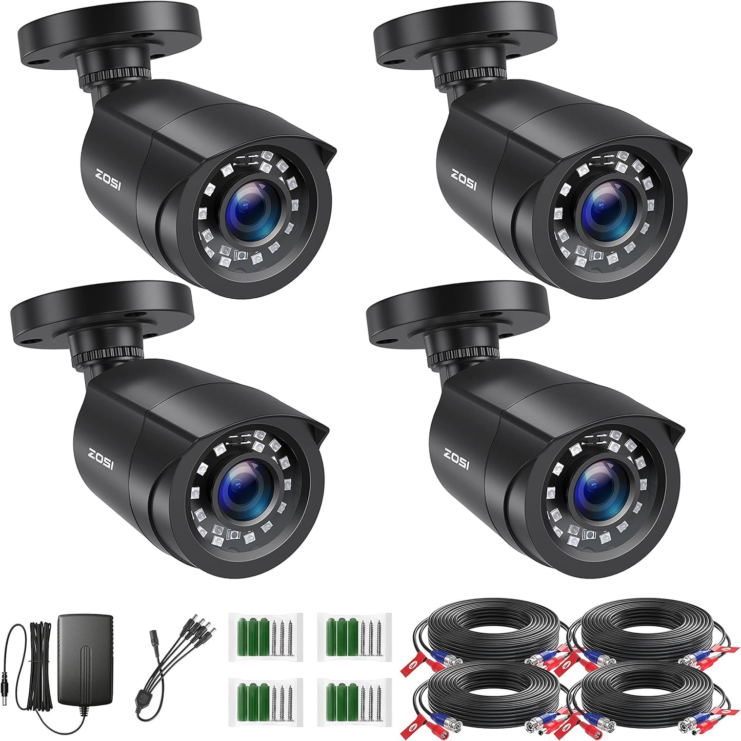 ZOSI 1080P 4 Pack HD Security Cameras - 80ft Night Vision