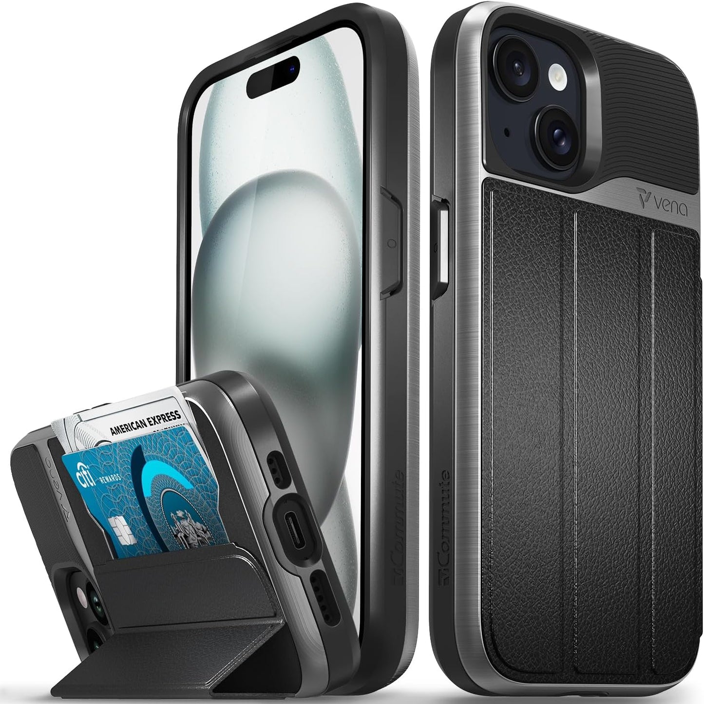 VENA vCommute Custom Wallet Case for iPhone 15 with Kickstand