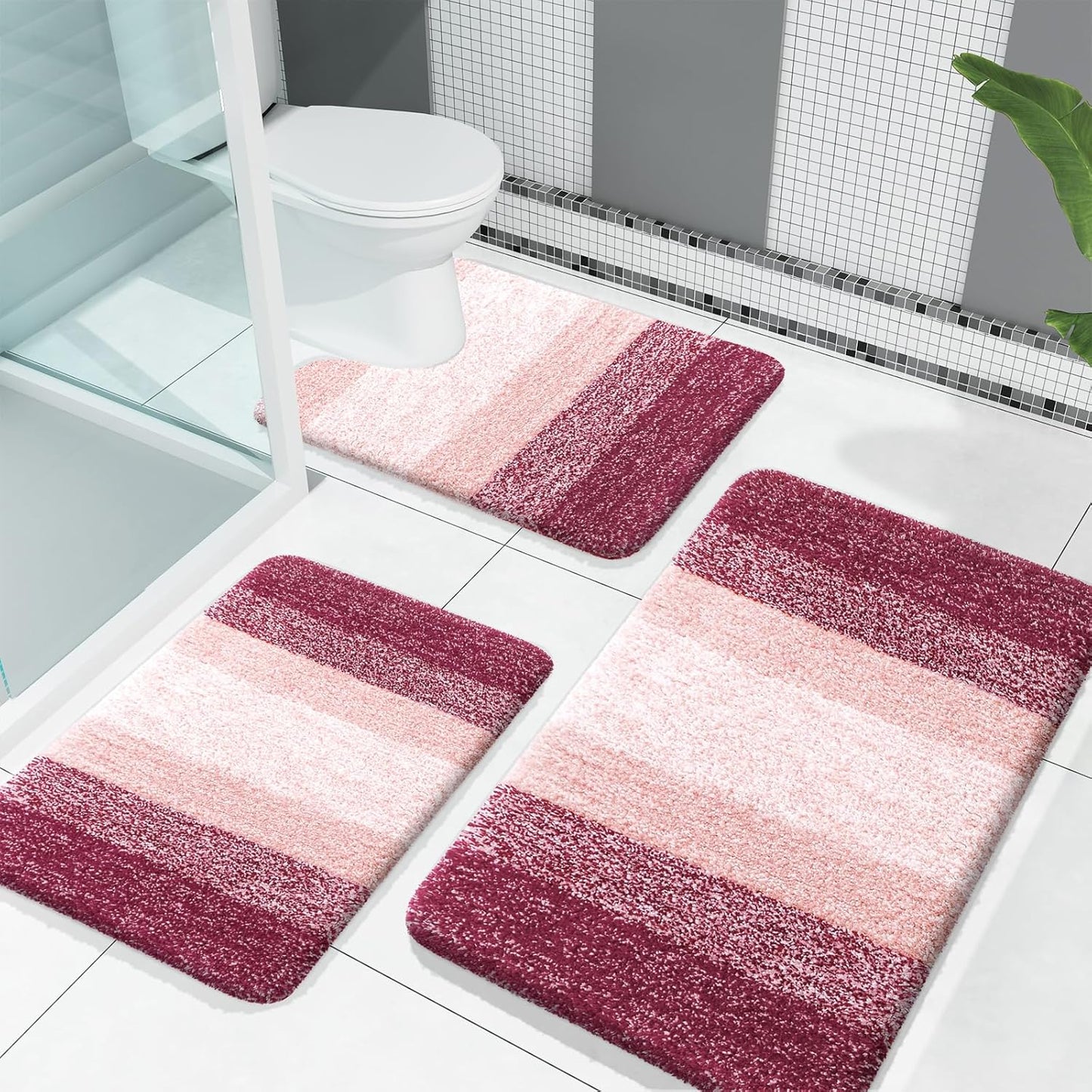 OLANLY Soft Absorbent Microfiber Bath Mats Set for Bathroom