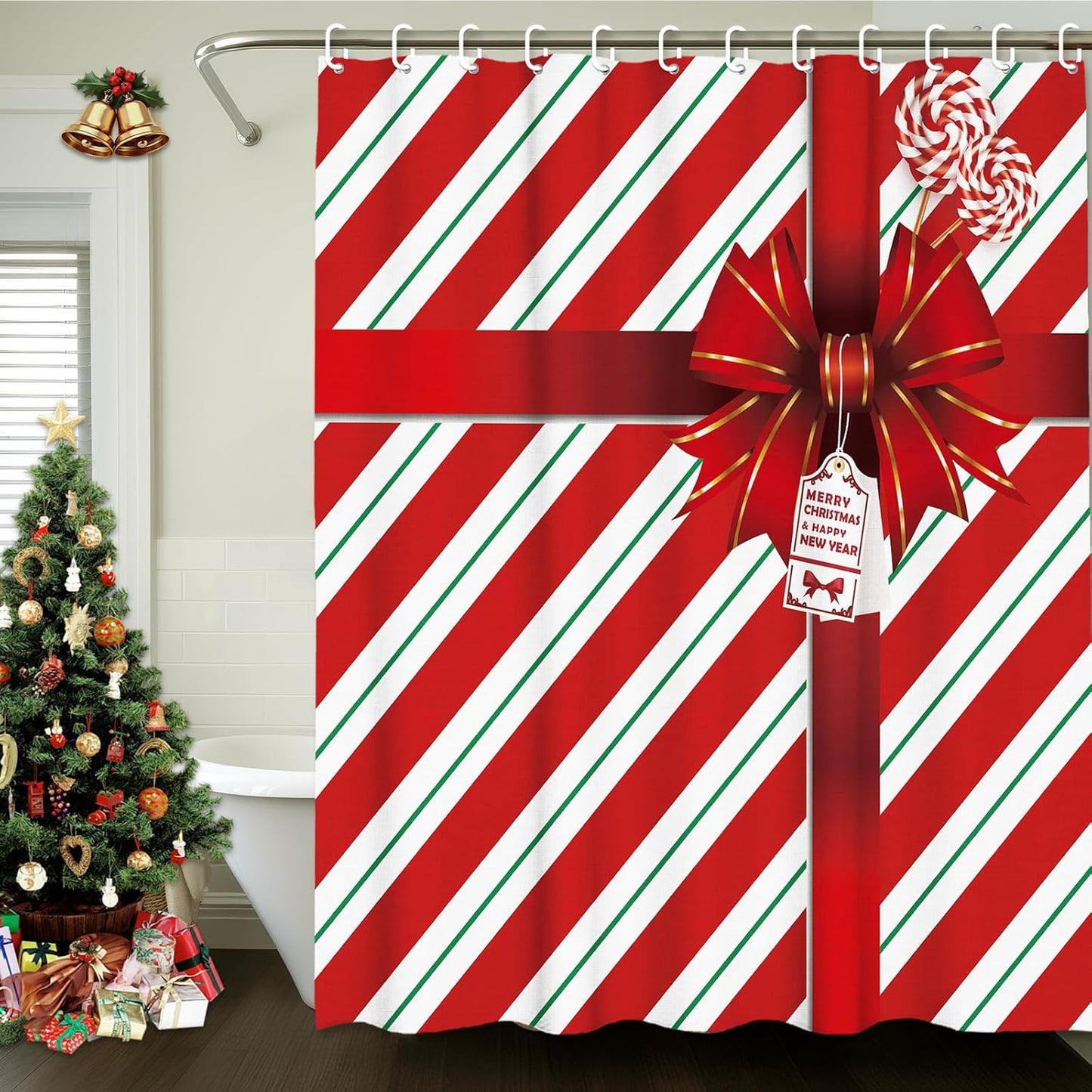 Festive Red Xmas Shower Curtain Set