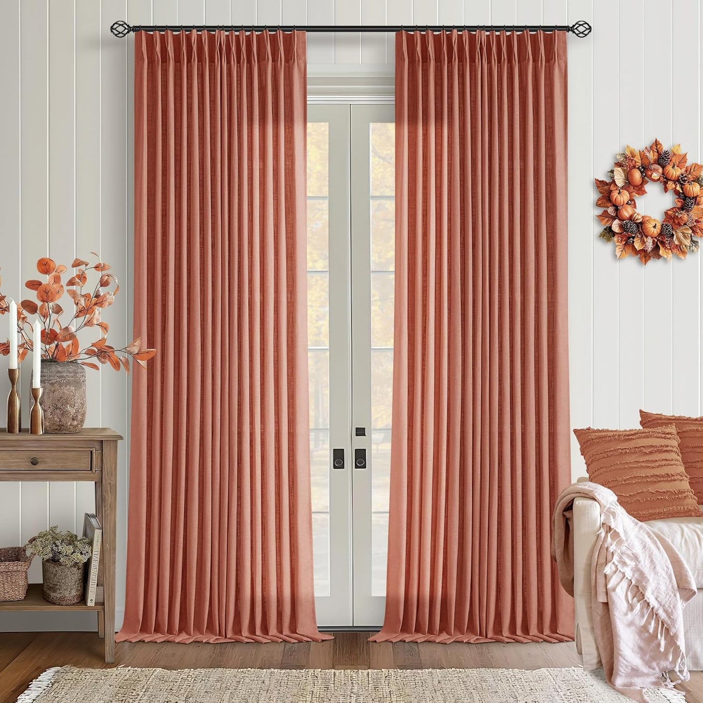 Red Clay Linen Pinch Pleated Curtains for Living Room 108 in