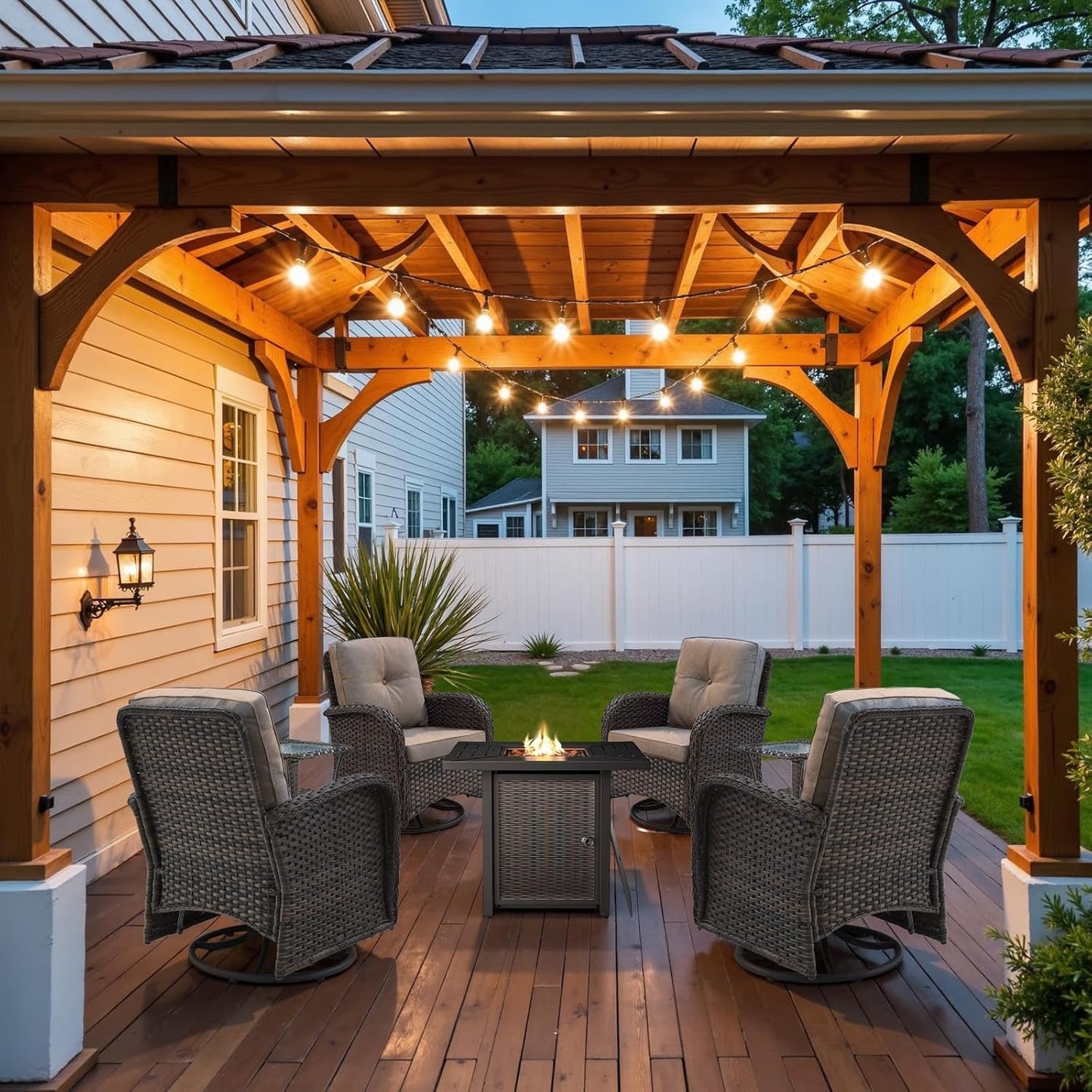 7 Piece Wicker Patio Furniture Set with Fire Pit Table for Comfort