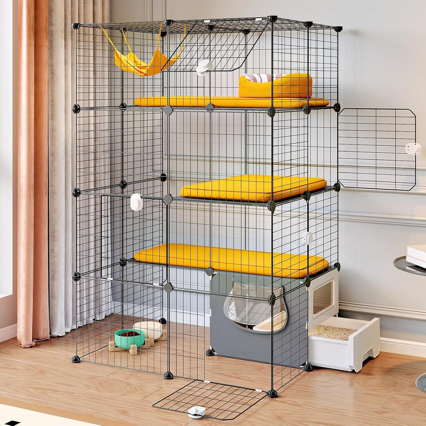 Oneluck Cat Cage with Litter Box for 1-2 Cats, 4-Tier Design