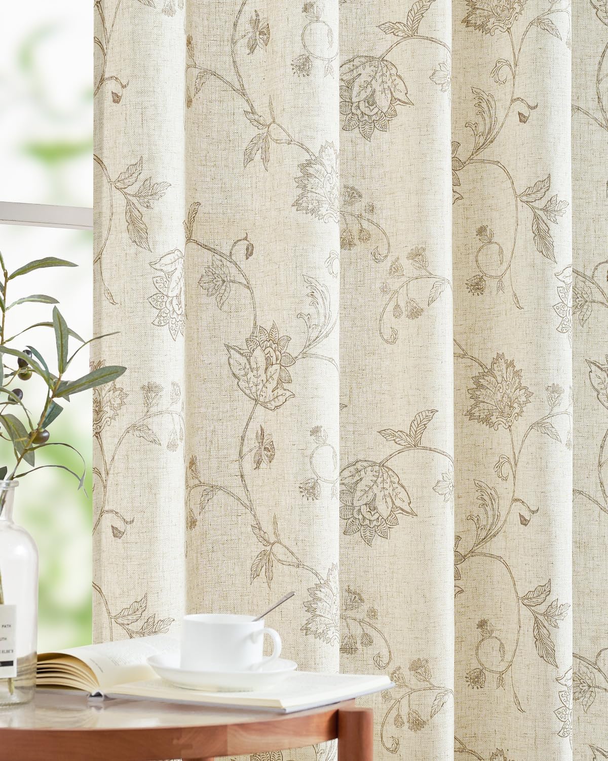 Jinchan Floral Linen Blend Curtains for Living Room and Bedroom