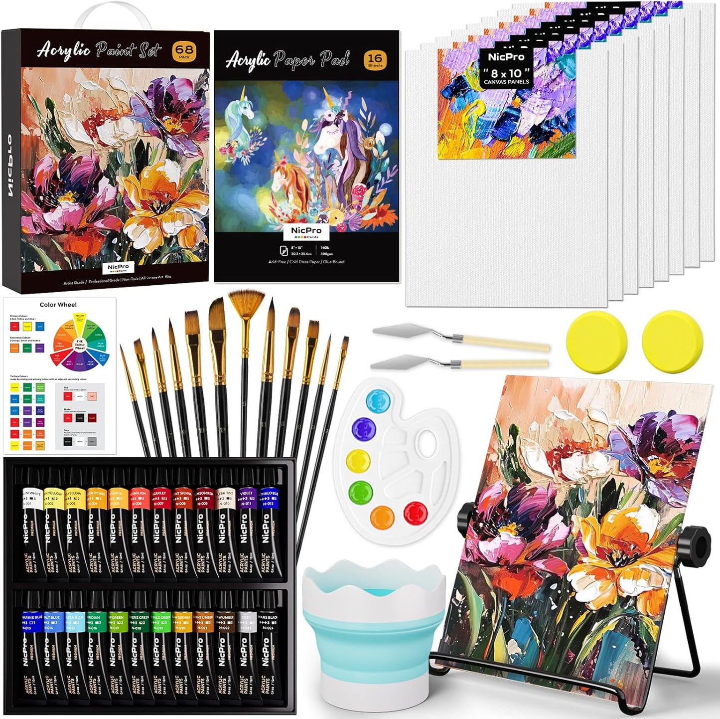 Nicpro 68PCS Acrylic Paint Canvas Set for Creative Artists