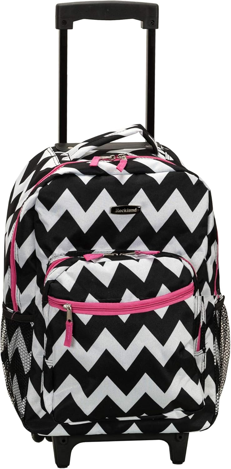 Rockland Double Handle Rolling Backpack in Pink Chevron Design