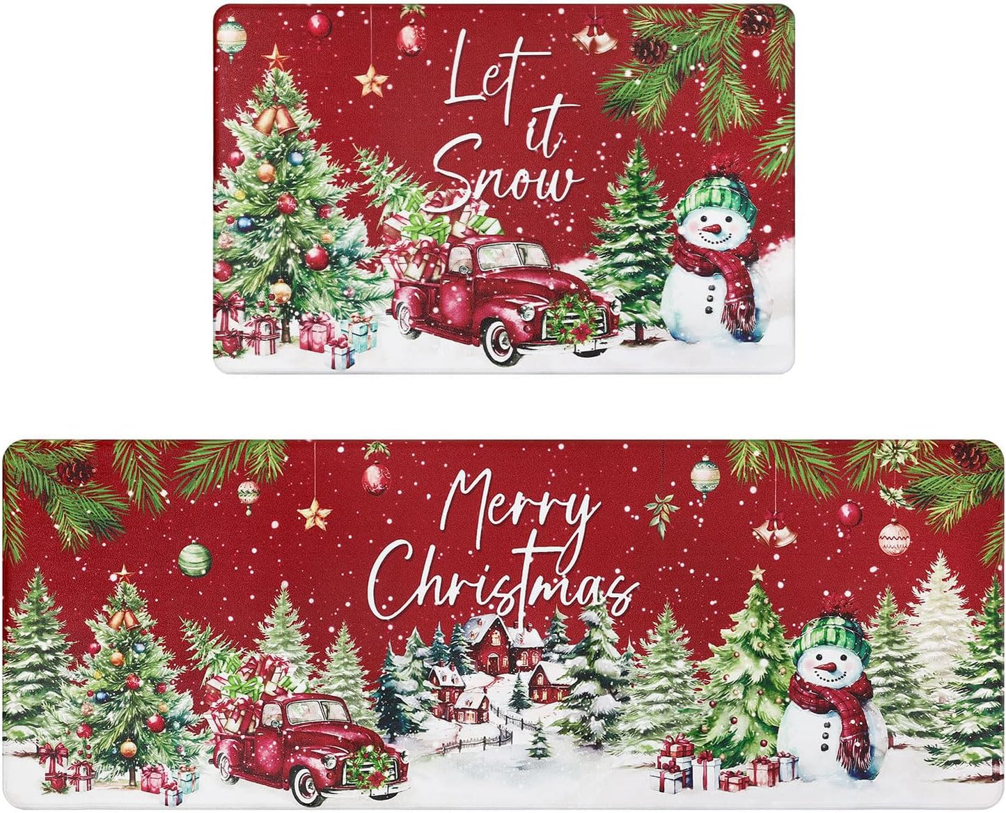 Christmas Kitchen Rugs and Mats Set for Holiday Comfort