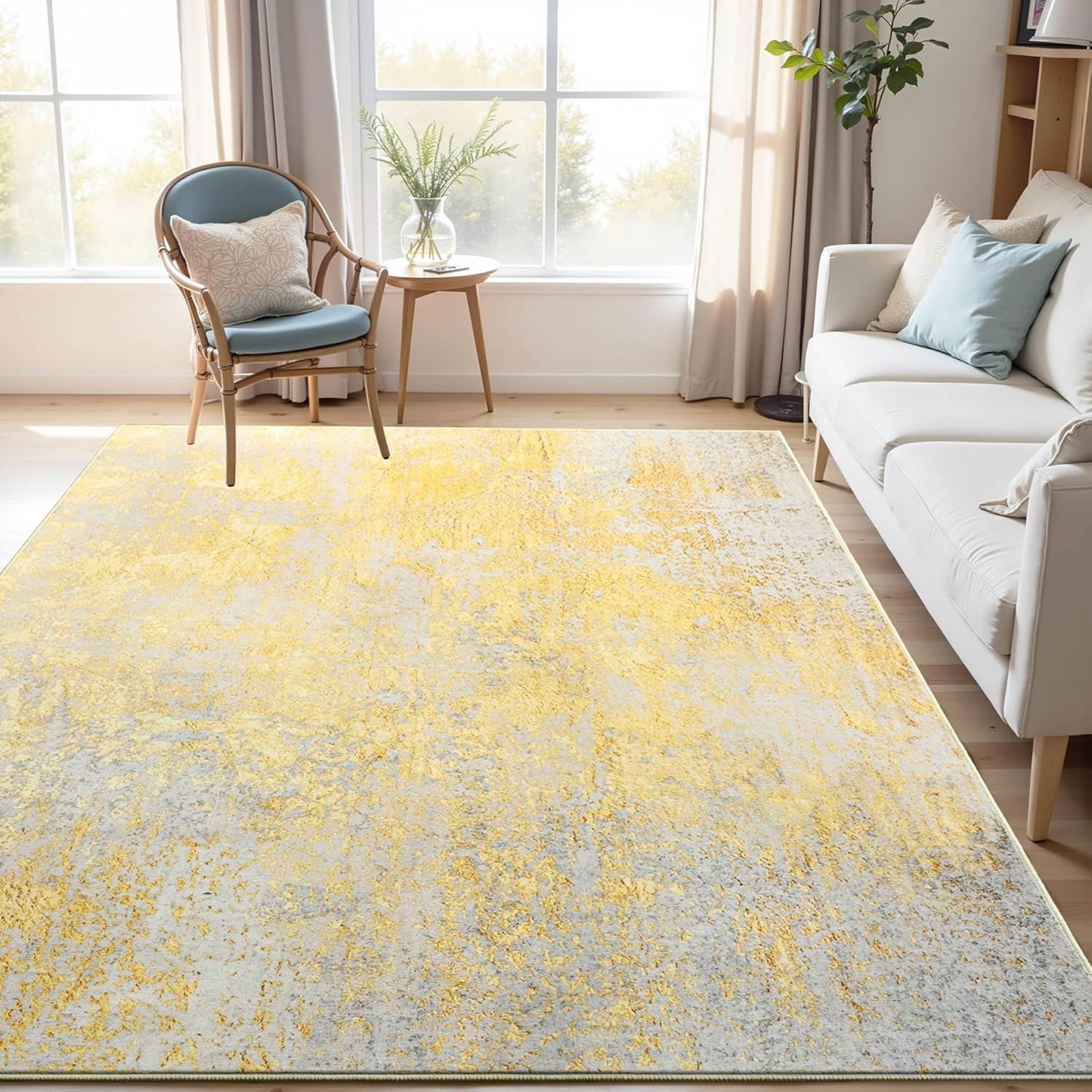 4x6 Washable Boho Area Rug Non Slip Low Pile Abstract Design