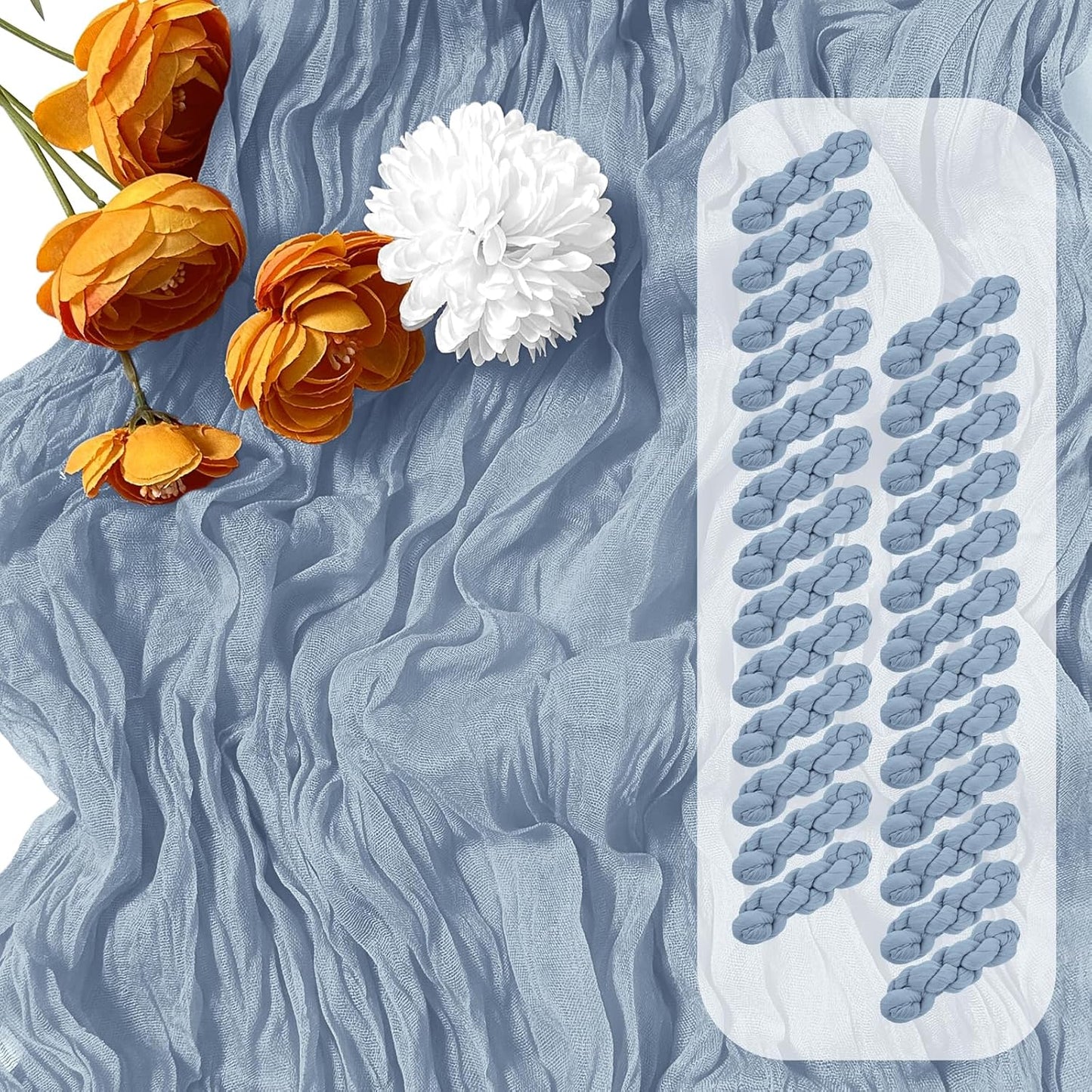 FANTEKE 25 Pack Dusty Blue Cheesecloth Table Runner