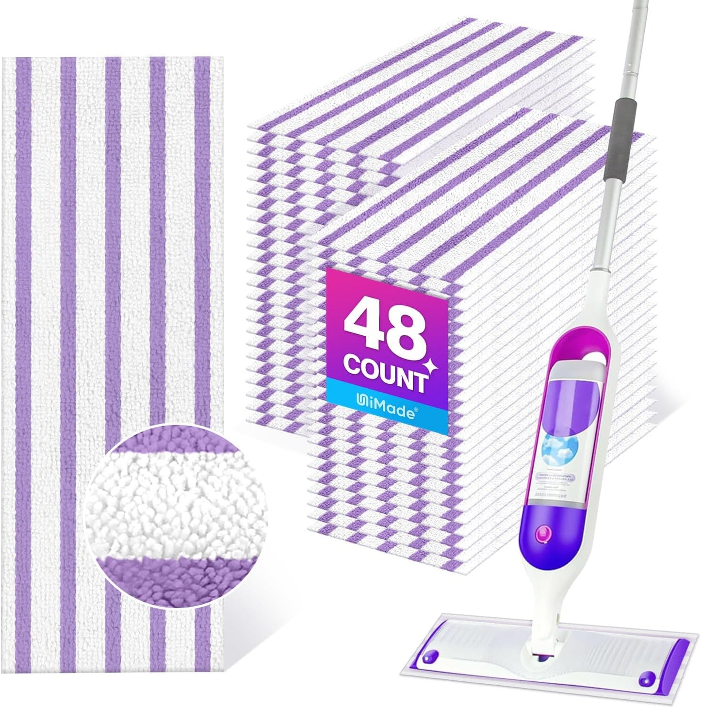 UNIMADE 48 Pack Washable Microfiber Mop Pads - PowerMop Refills for All Floors!