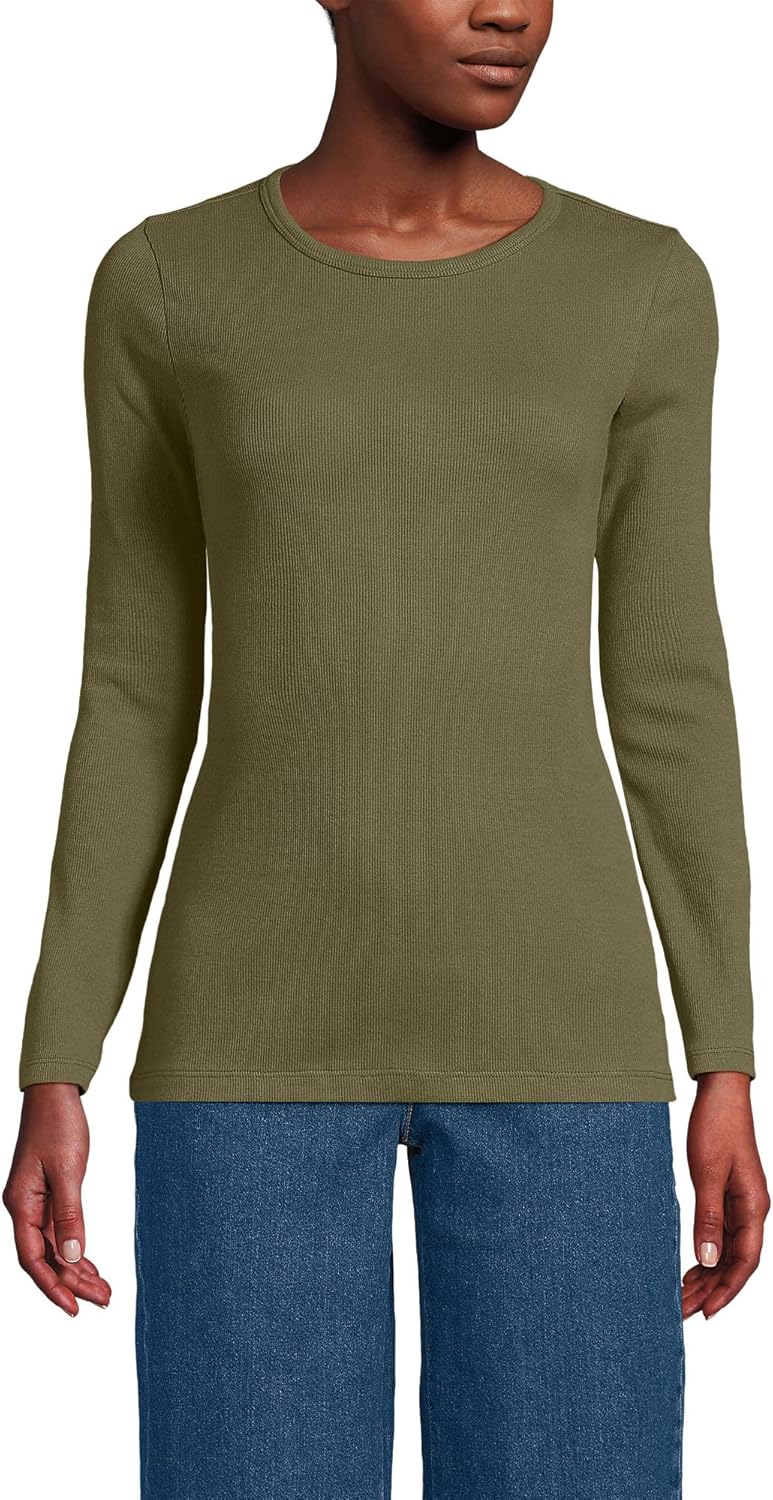 Lands' End Women's Cotton Rib Knit T-Shirt for Everyday Comfort