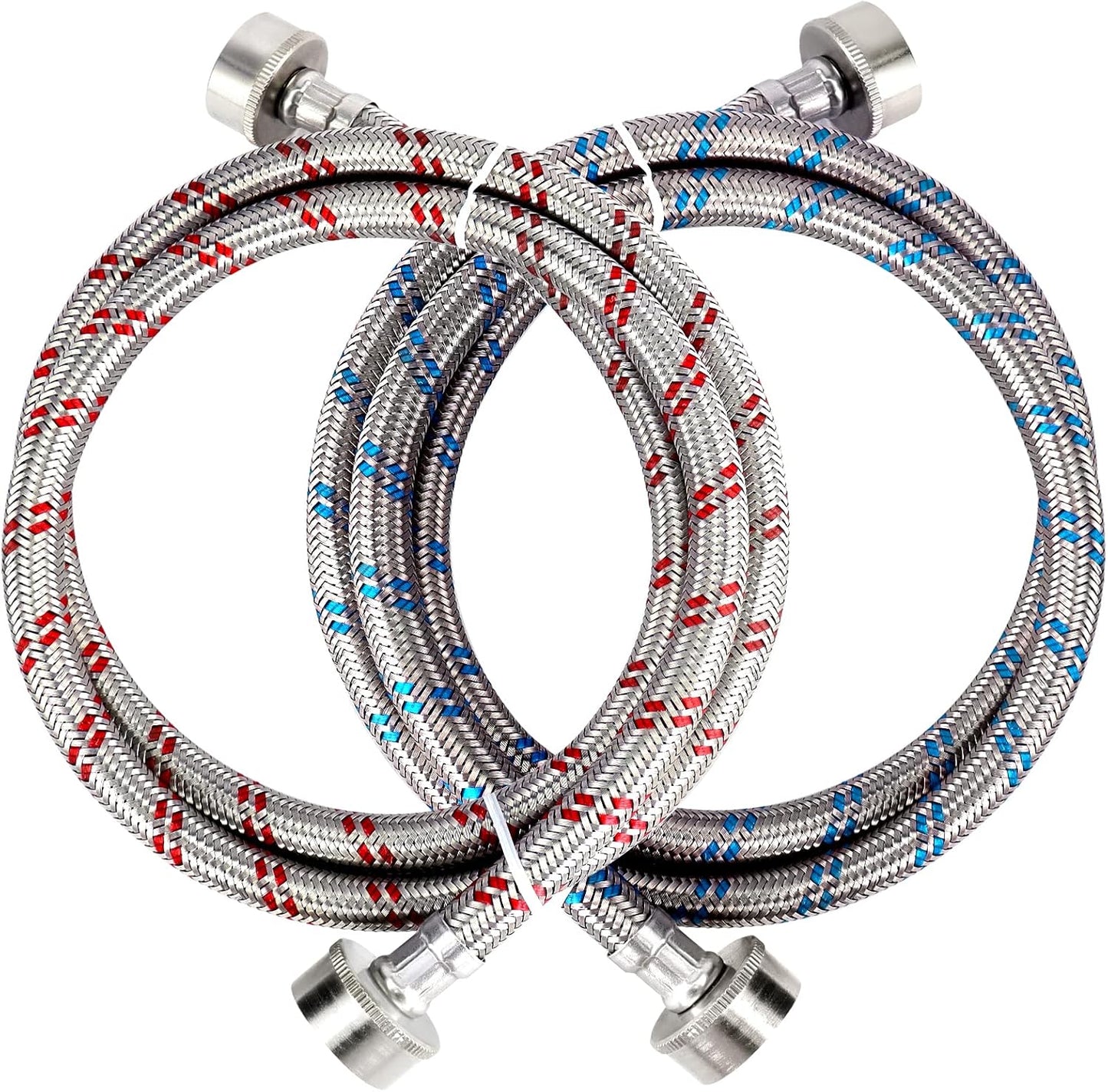 Burst-Proof Stainless Steel Washer Hoses 2 Pack -10 Yr Warranty