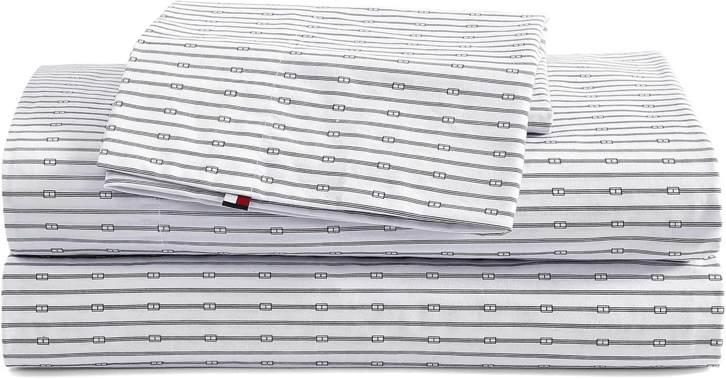 Tommy Hilfiger Cotton Percale Sheet Set for Queen Beds