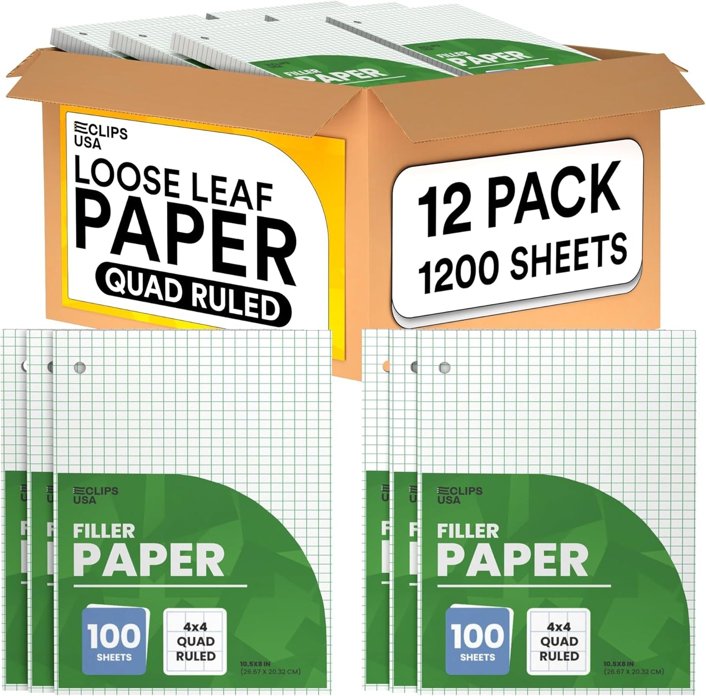 Loose Leaf Graph Paper 4 x 4 by E-CLIPS USA - 12 Pack