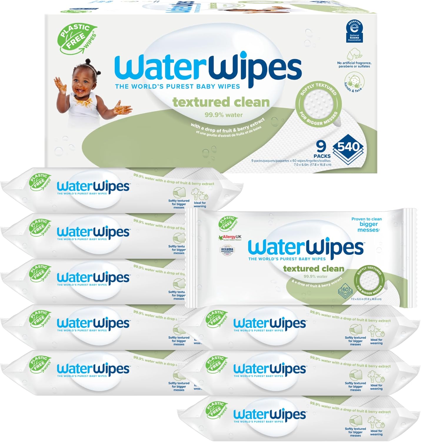 WaterWipes: 99.9% Water Textured Clean, Hypoallergenic, 540 Count