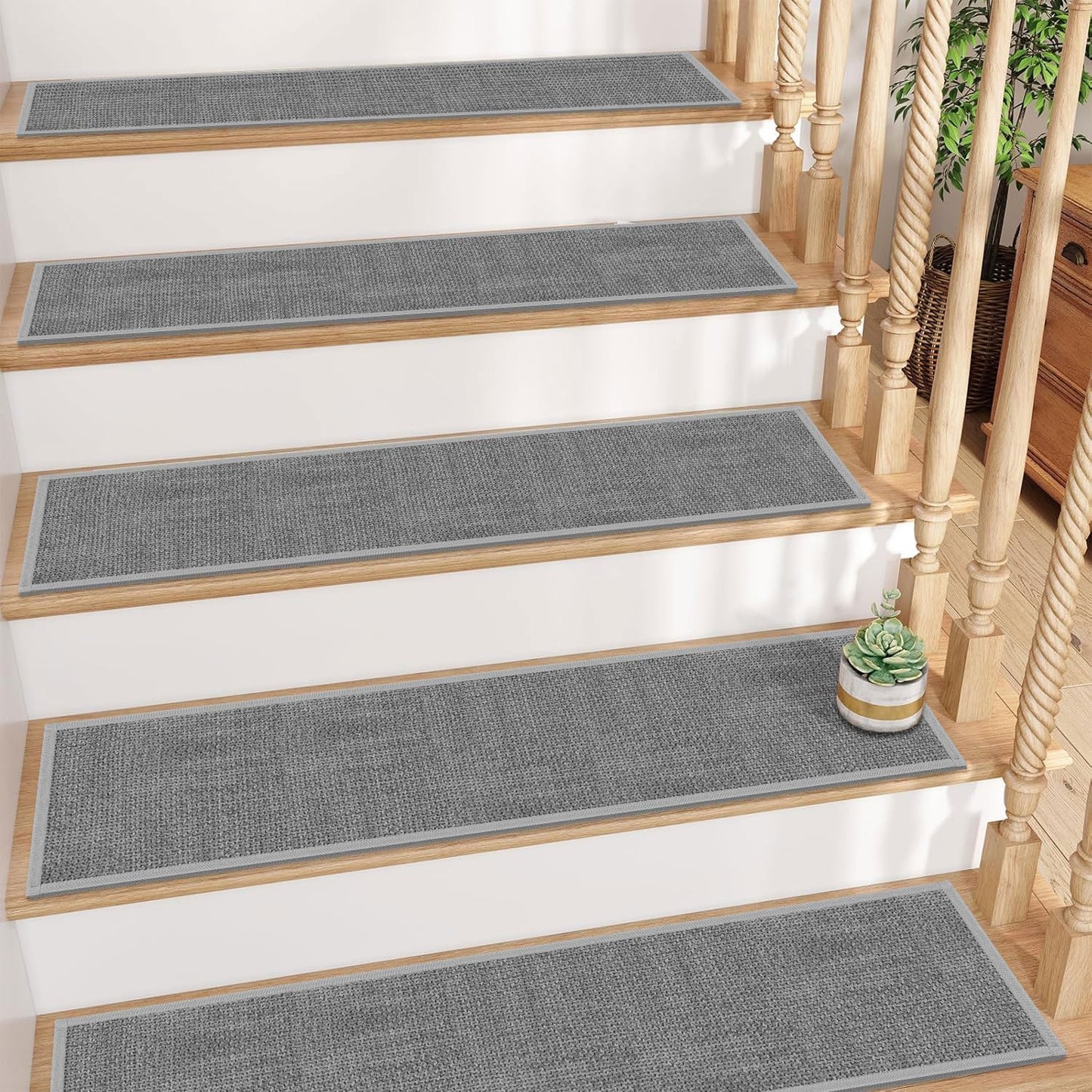 Non Slip Jute Stair Treads for Wooden Steps - Set of 15
