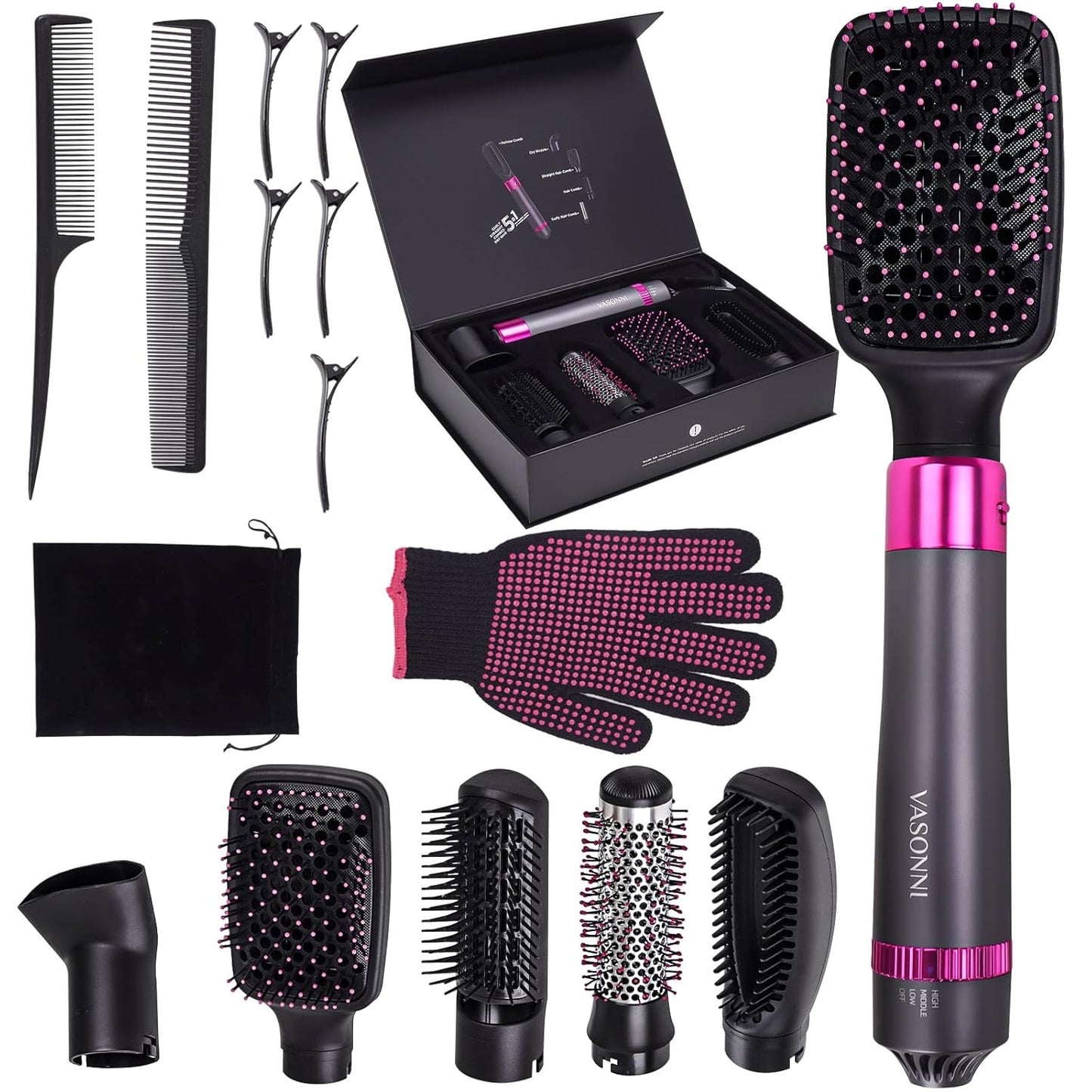 VASONNI 5-in-1 Electric Hair Dryer Brush: Negative Ion for Smooth Styles