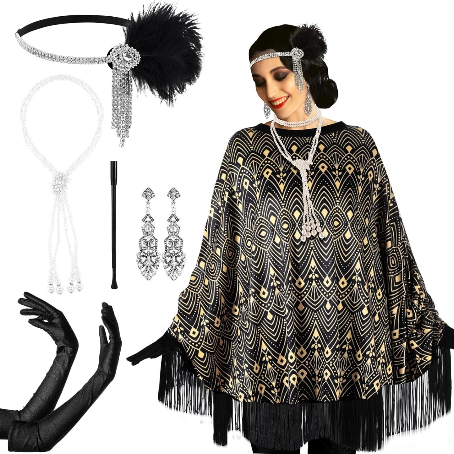 1920s Flapper Costume Accessories Set for Women - 6 Pcs