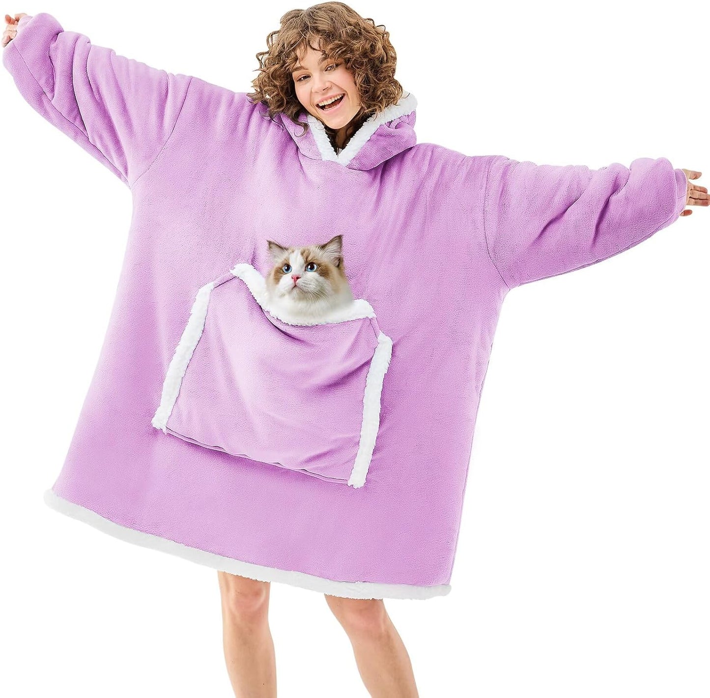 Wearable Blanket Hoodie for Cat Lovers - Cozy Sherpa Design