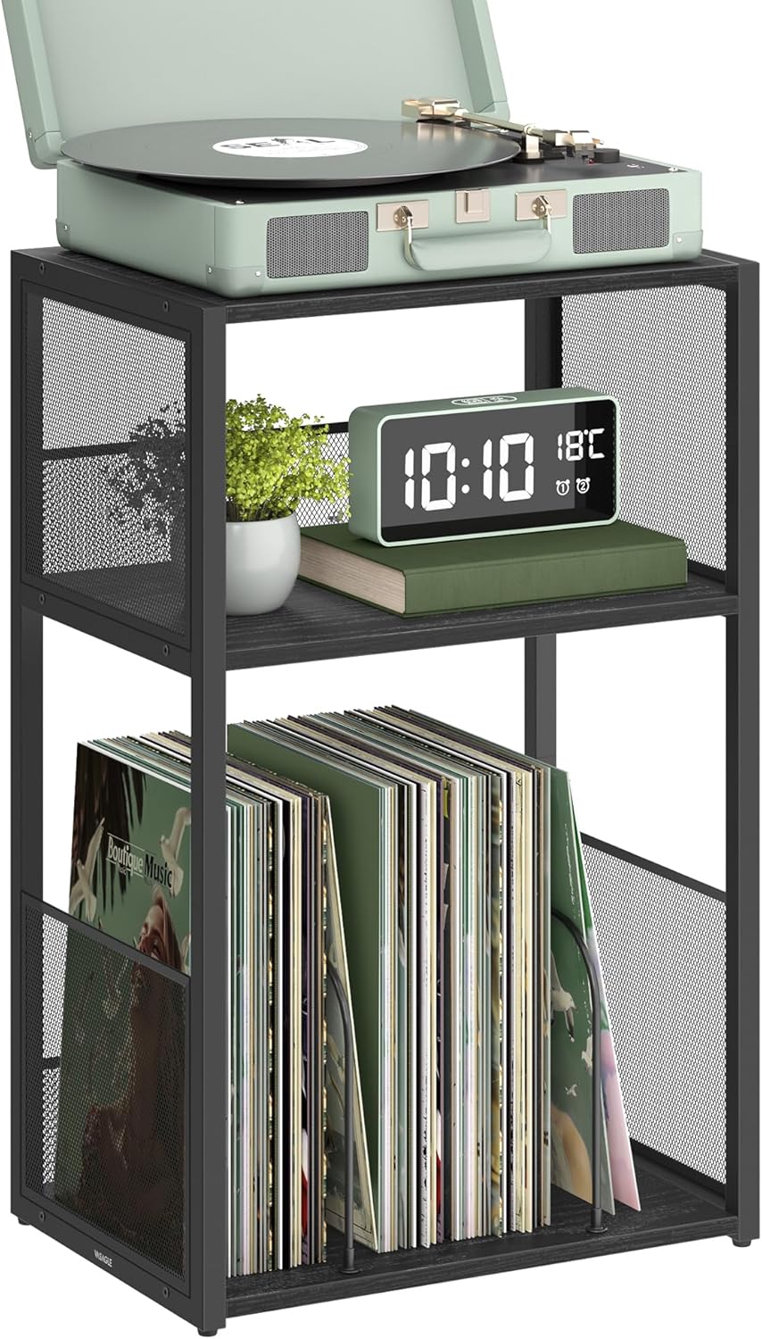 VASAGLE Record Player Stand with 3-Tier Vinyl Storage Design