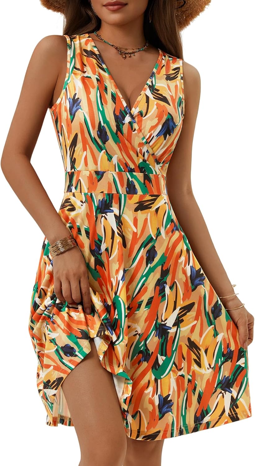 GUBERRY Womens Wrap V Neck Sleeveless Sundress with Pockets