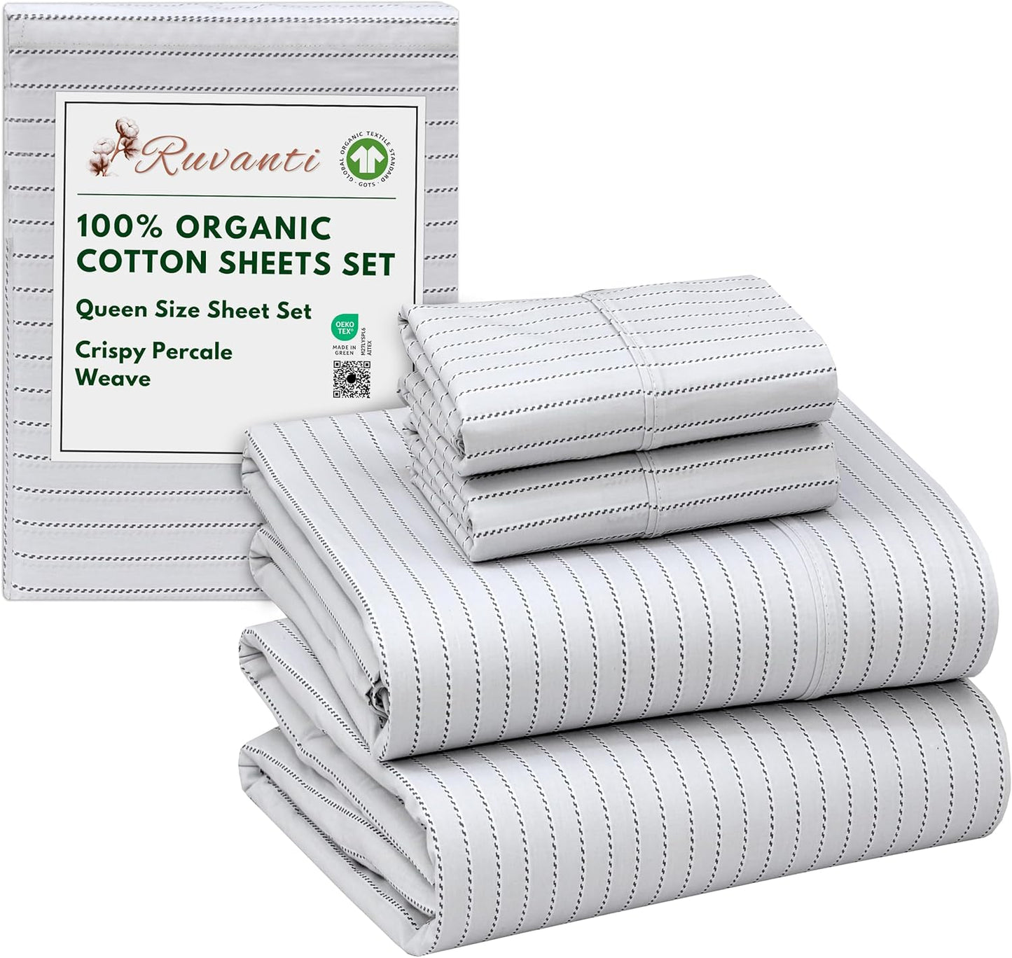 100% Organic Cotton Queen Size Sheets with Deep Pockets