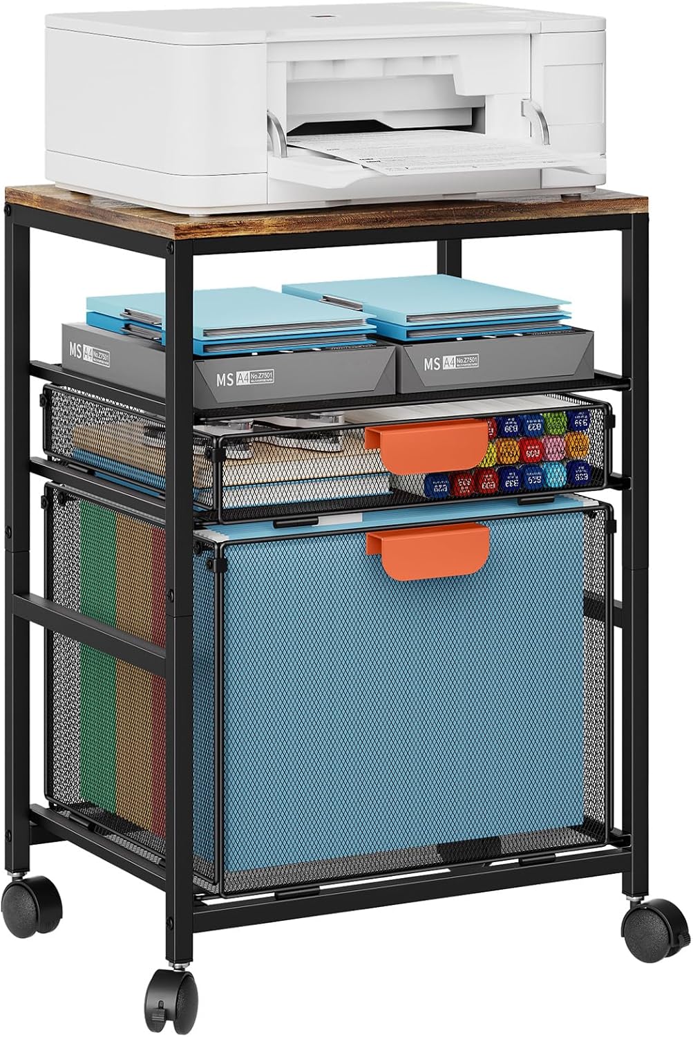 Marbrasse Rolling File Cart with Handle for Home Office Use