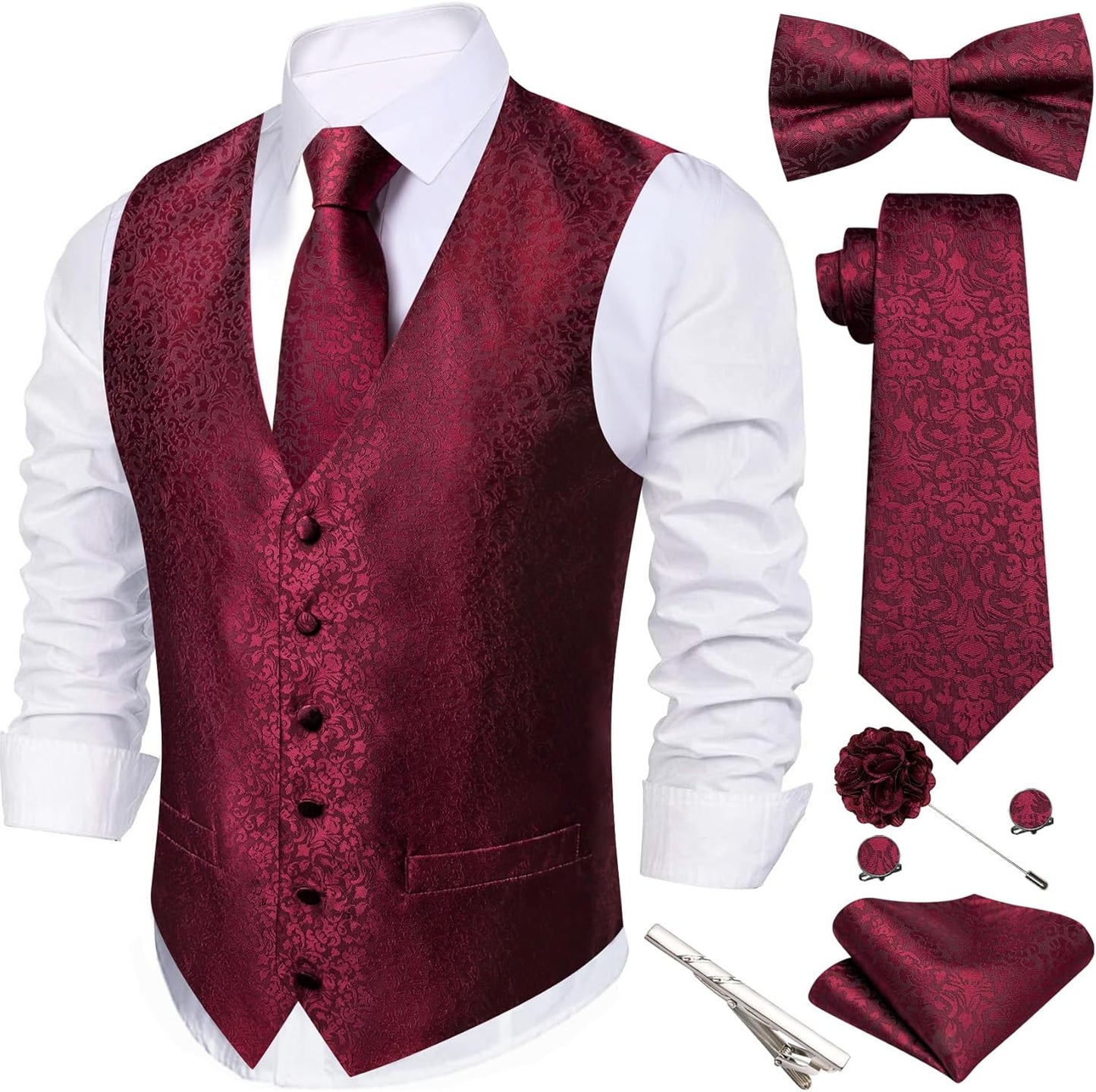 Barry.Wang Men's Suit Vest Tie Bowtie Set for Formal Events