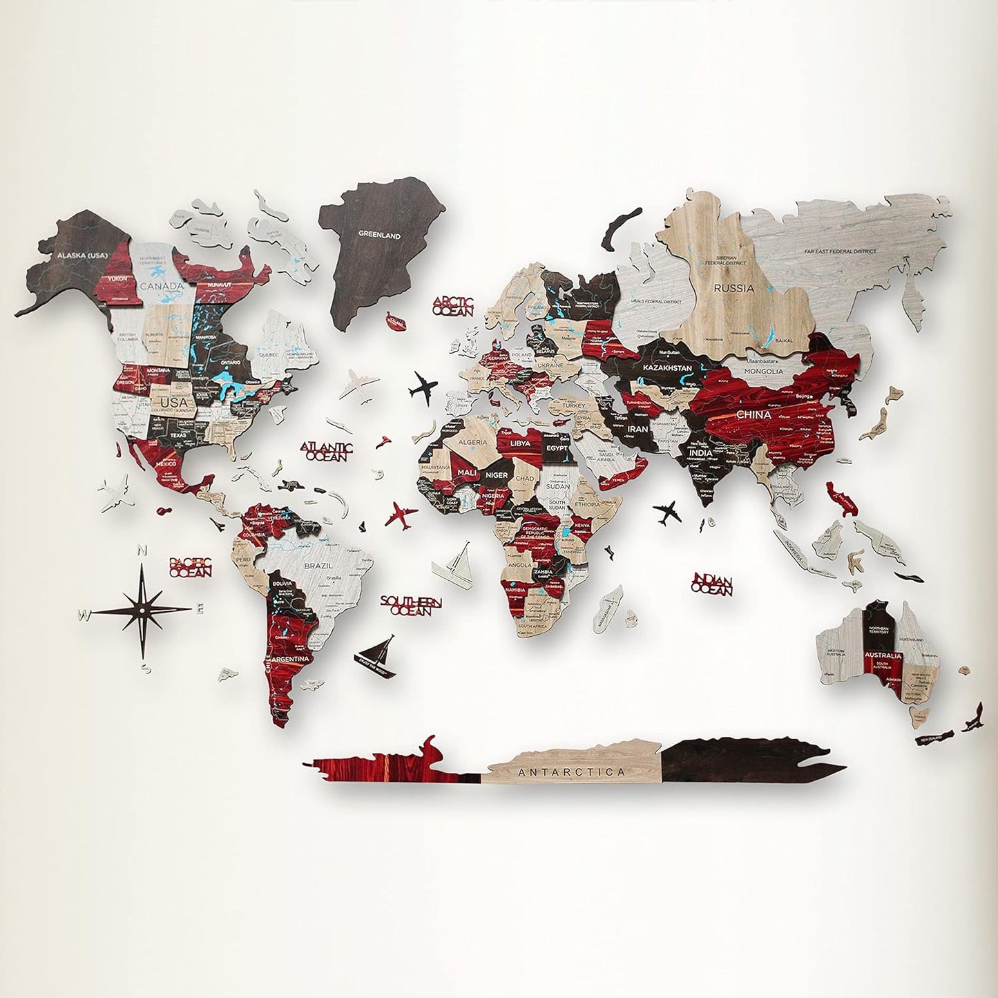 AWESOMETIK 3D Wood World Map for Home and Office Decor
