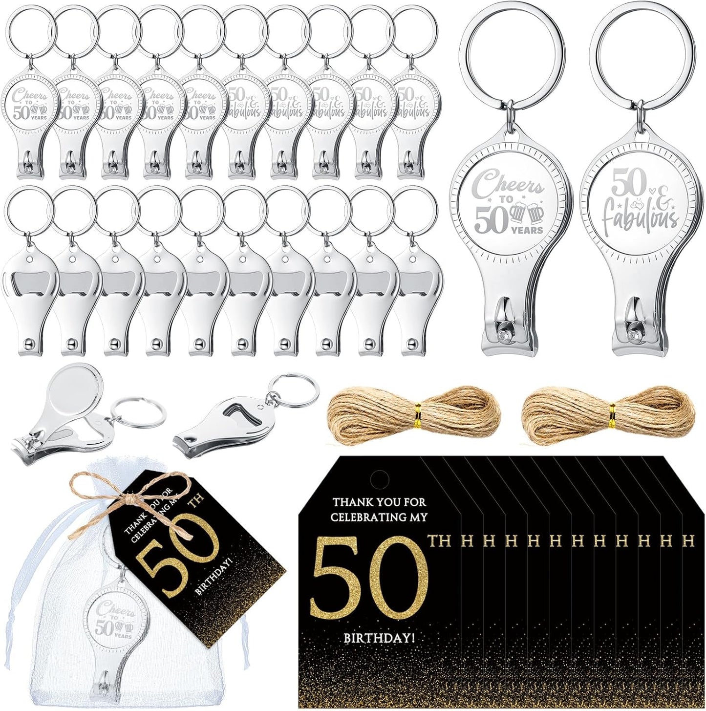50th Birthday Party Favors Set with Bottle Openers and More