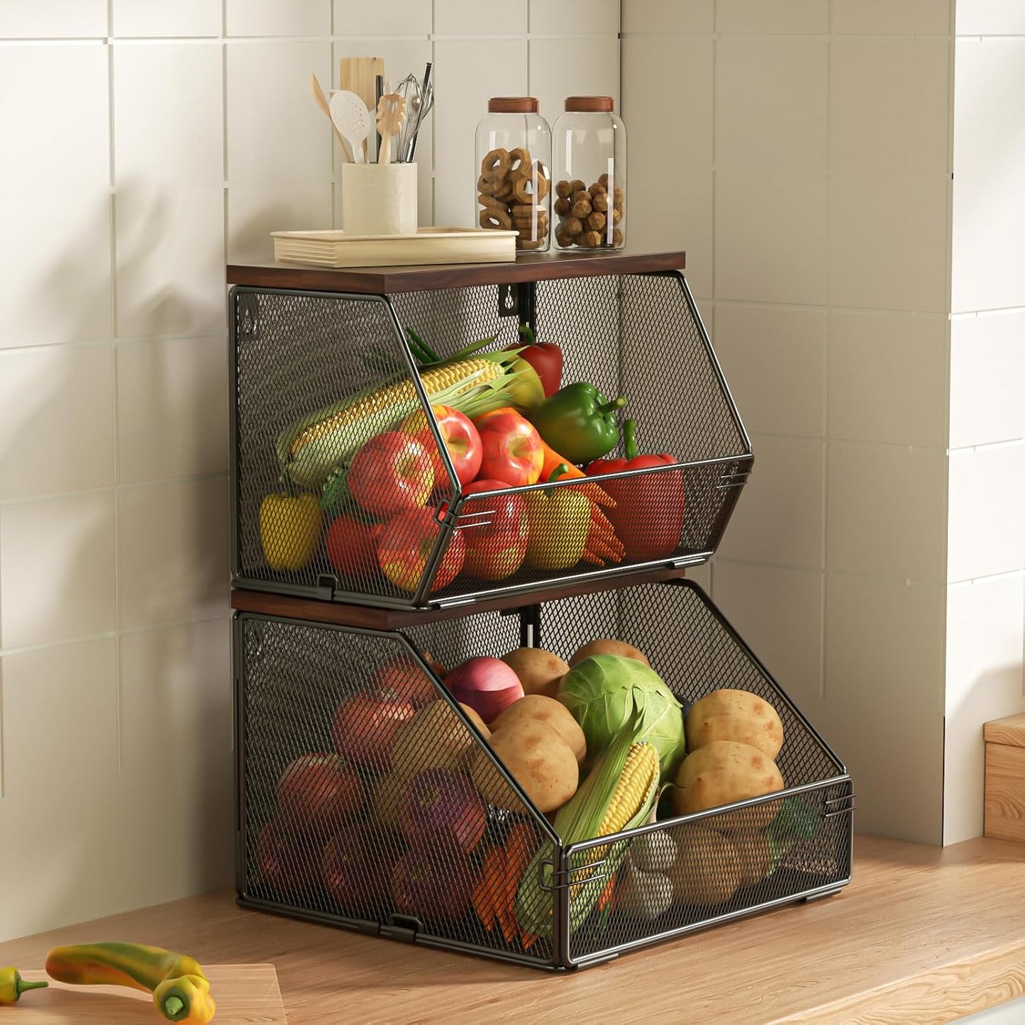Stackable Fruit Basket Wire Baskets for Kitchen Storage Needs