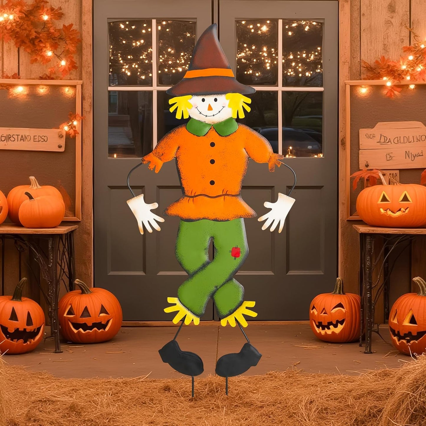 39in Metal Scarecrow Decoration for Fall Outdoor Decor