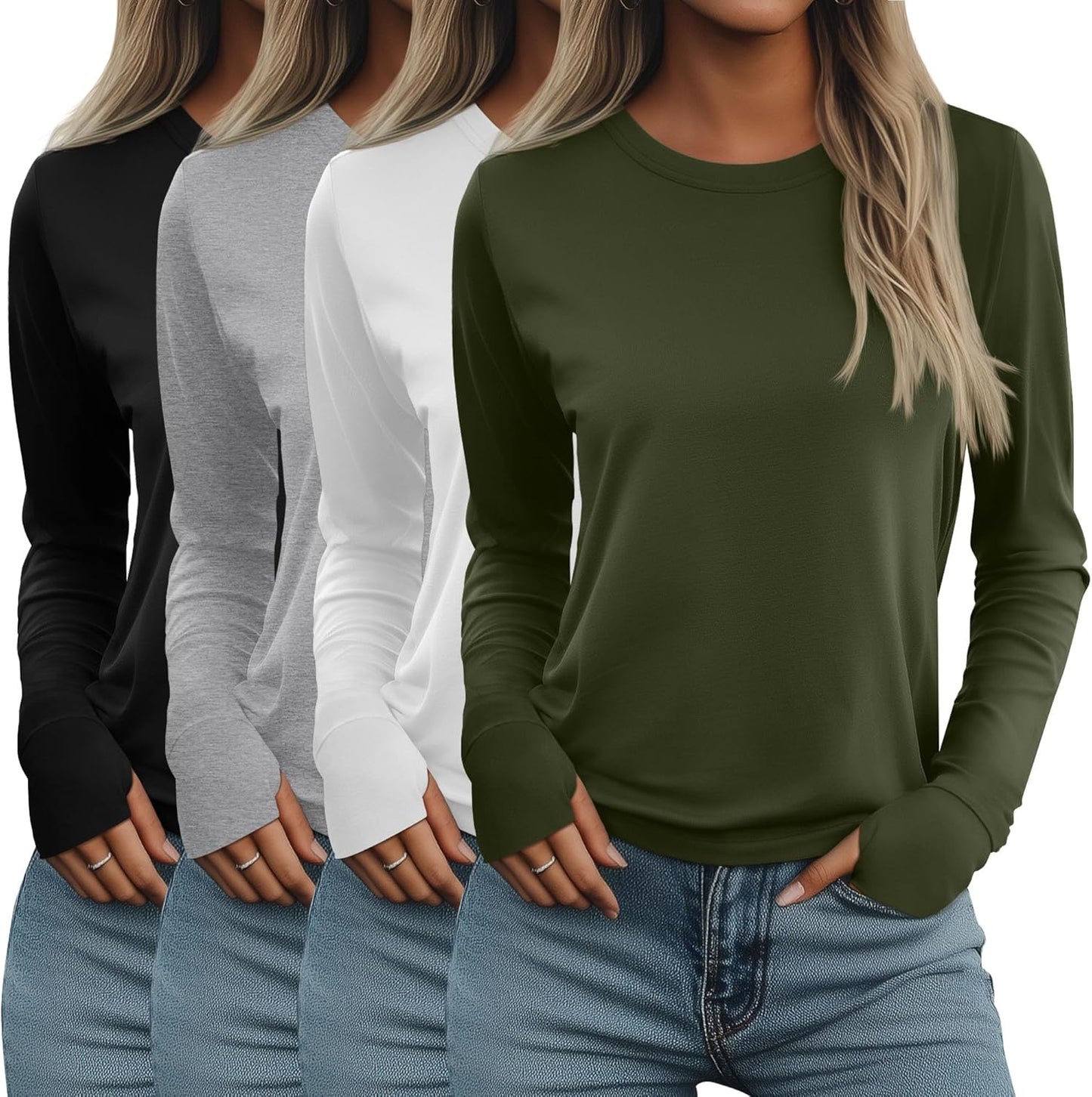 Neer Women's Long Sleeve Shirts with Thumb Holes for Comfort