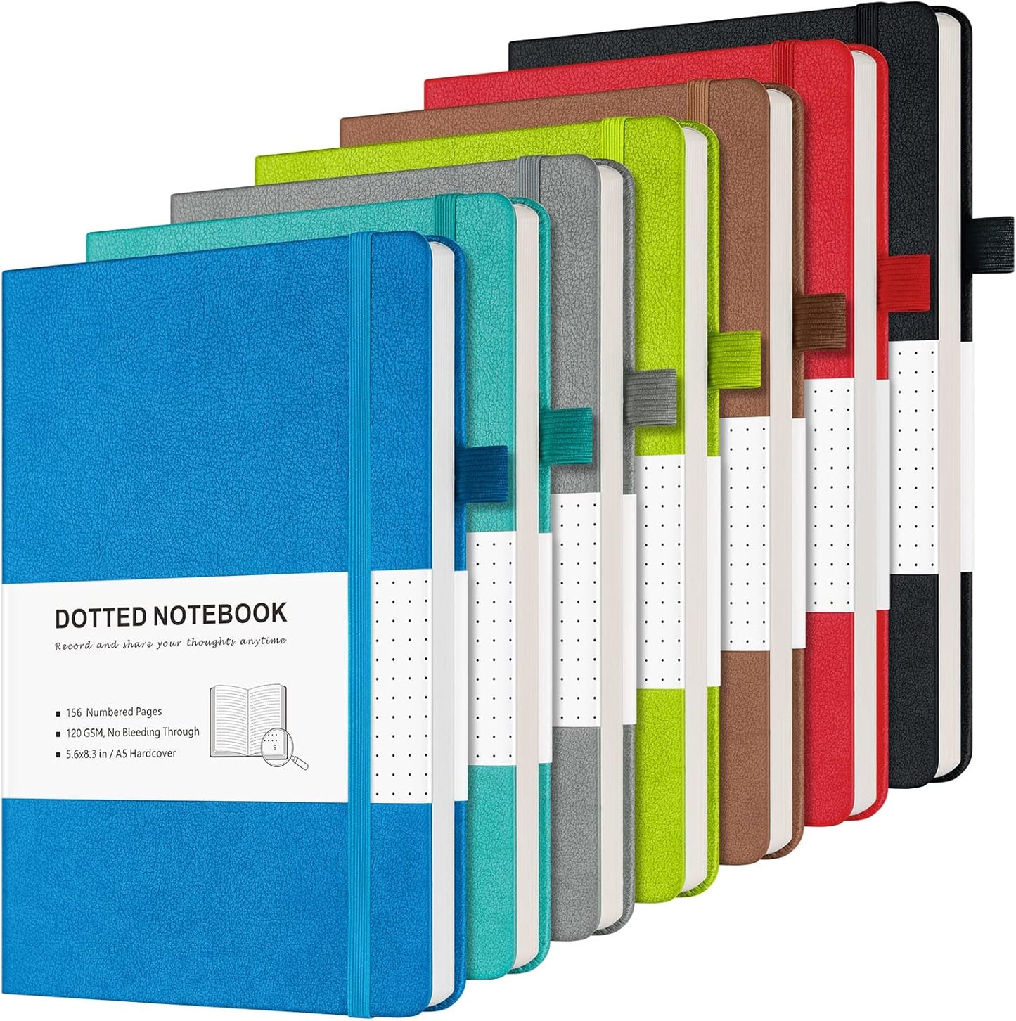 MALEDEN Dotted Leather Journal 7-Pack - Thick Paper, Numbered Pages