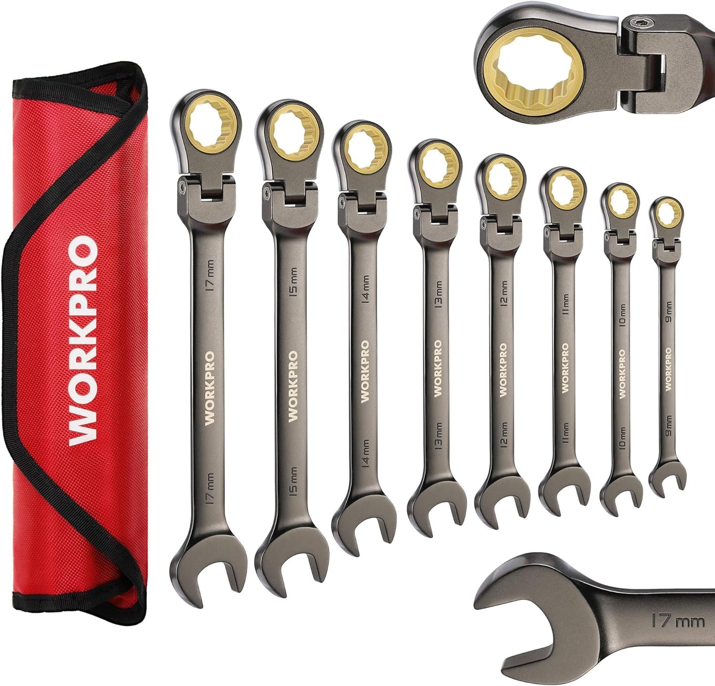 WORKPRO 8-piece Flex-Head Ratcheting Wrench Set for Mechanics