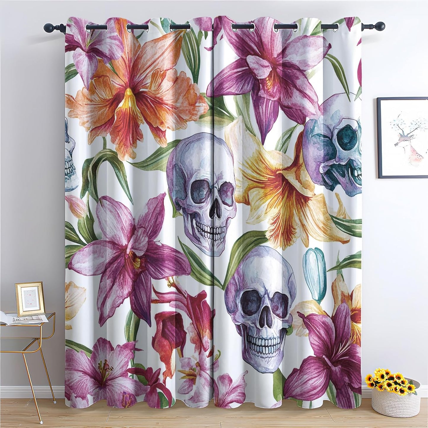 Gothic Skull Blackout Curtains Set | 84 Inch Length