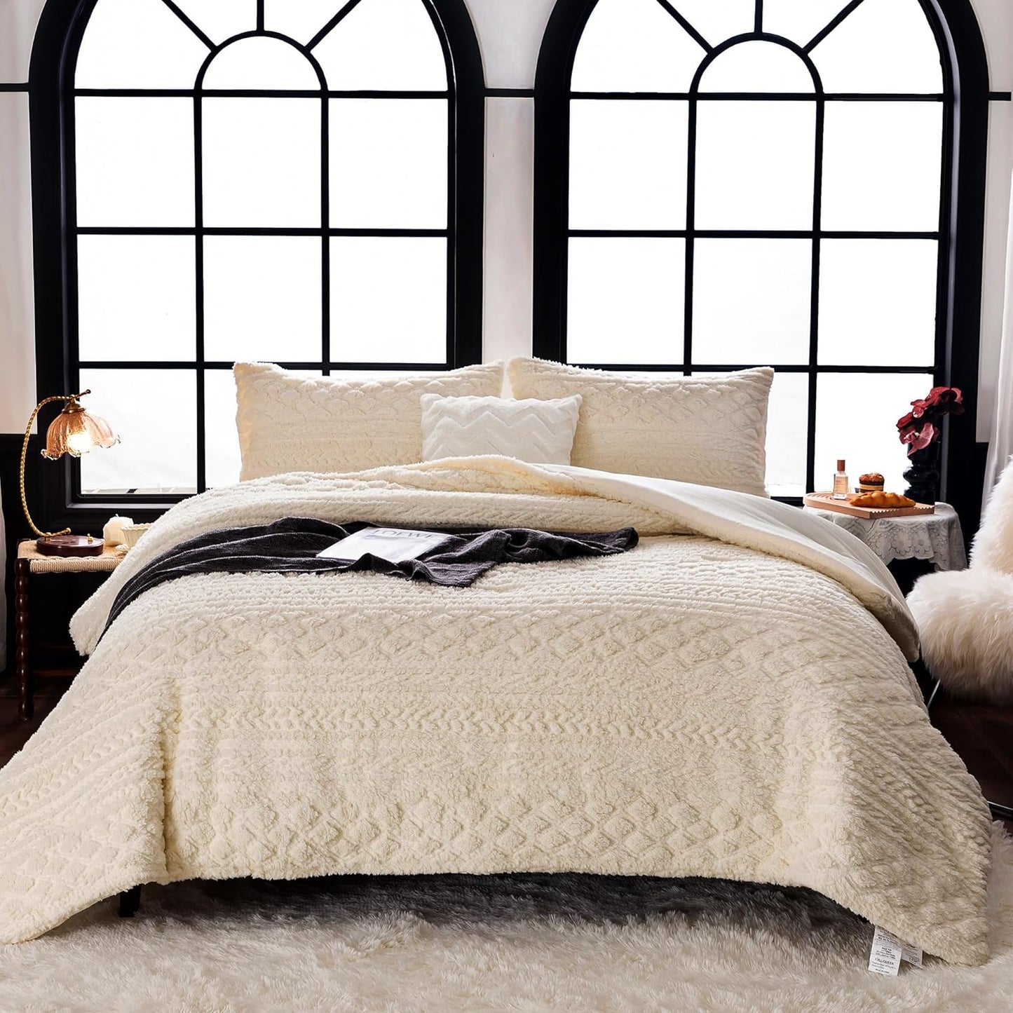 COTTEBED Sherpa Fluffy Comforter Sets for King Size Beds