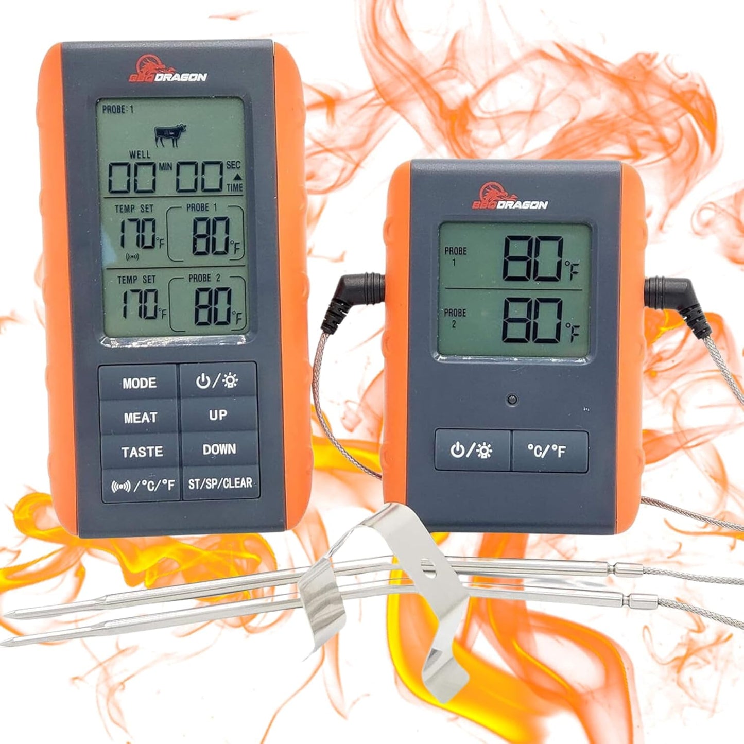 Wireless BBQ Dragon Thermometer - 2 Probes, Precise Grilling