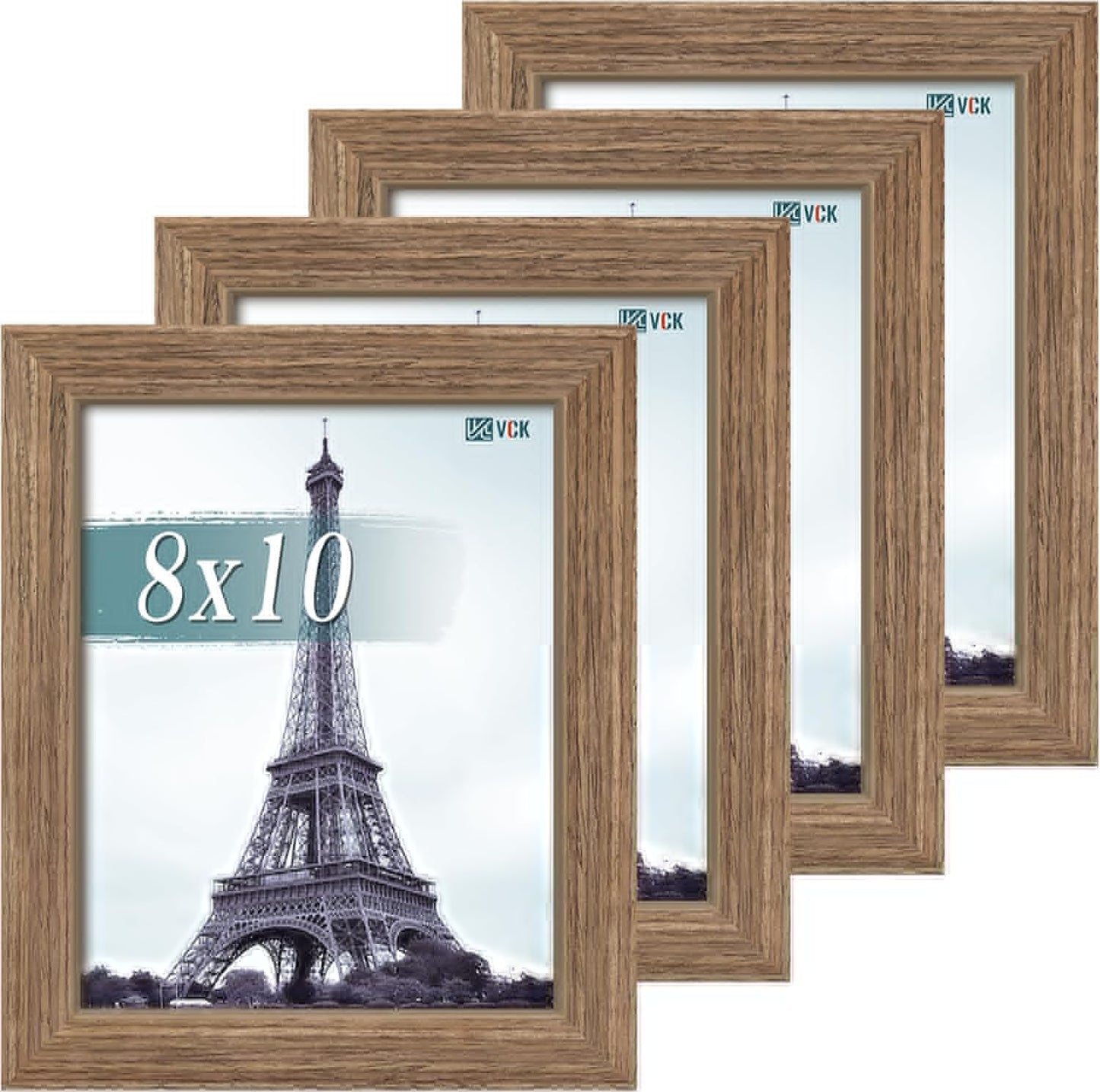 VCK 8x10 Picture Frame Set of 4 - Elegant Walnut Display Frames