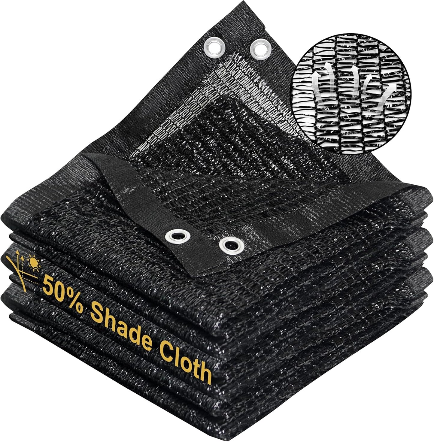 50% Black Shade Cloth with Grommets for Garden and Patio Use