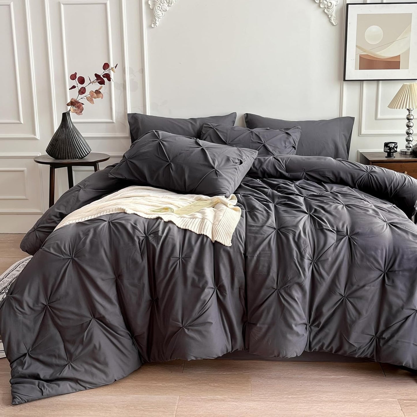 Maple&Stone Grey Comforter Set for Queen Size Bed, 7 Pieces