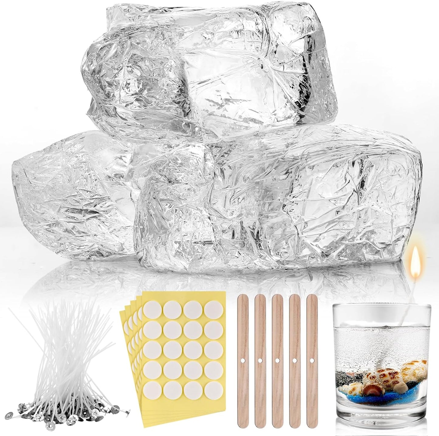 Clear Jelly Candle Wax for DIY Projects with Wicks and Stickers