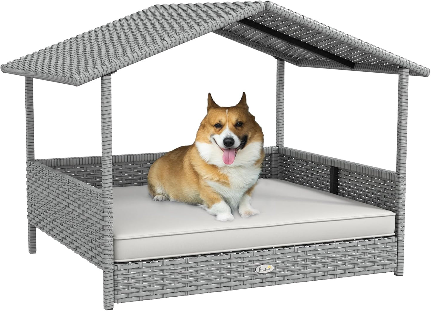 PawHut Wicker Dog House Outdoor with Canopy for Small Dogs