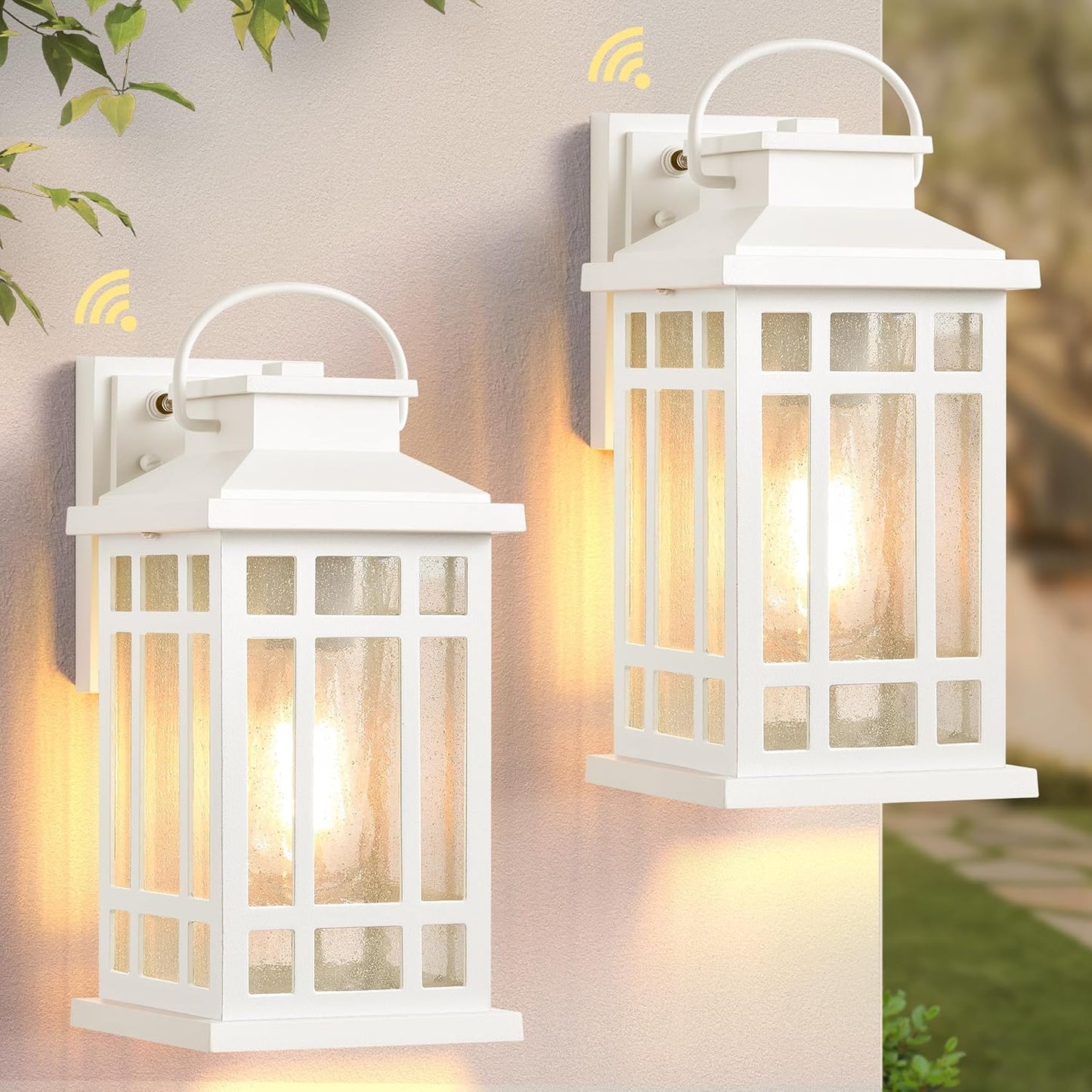 Dusk to Dawn Outdoor Lighting 2-Pack with Seed Glass Design
