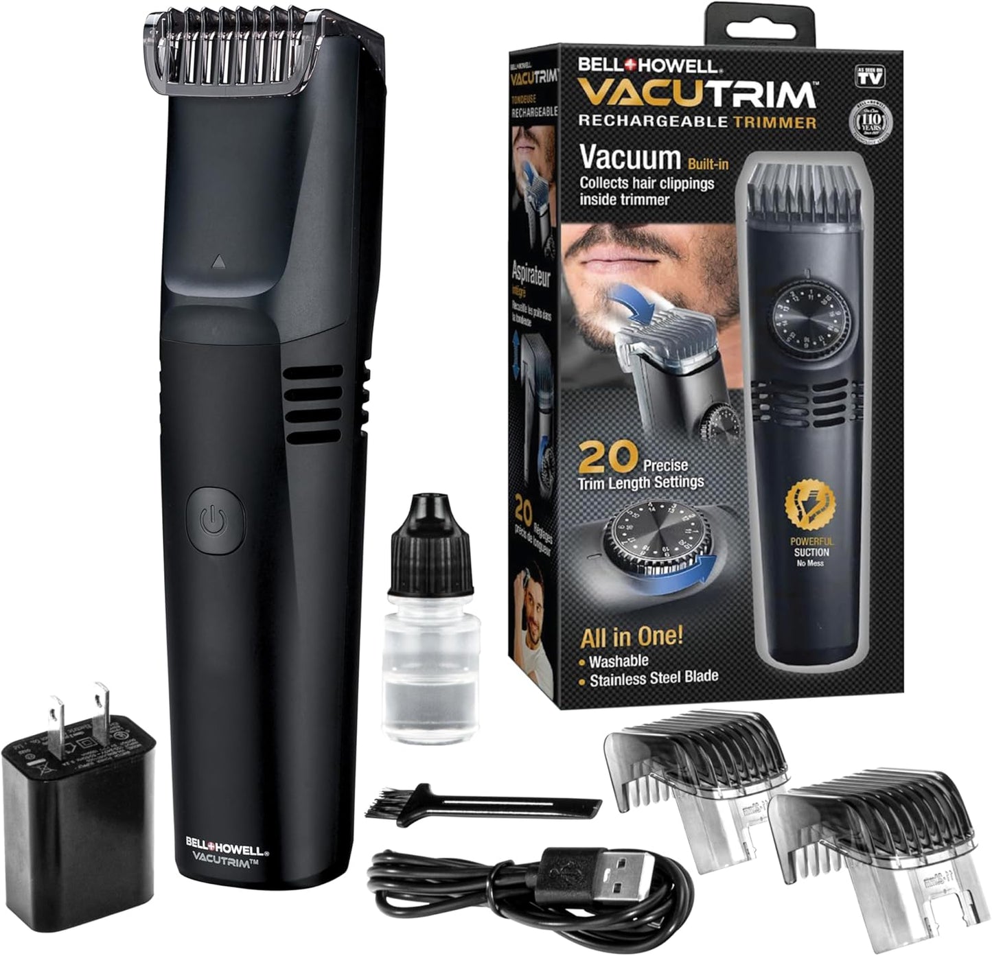Vacutrim Cordless Mens Beard Trimmer with Built-in Vacuum